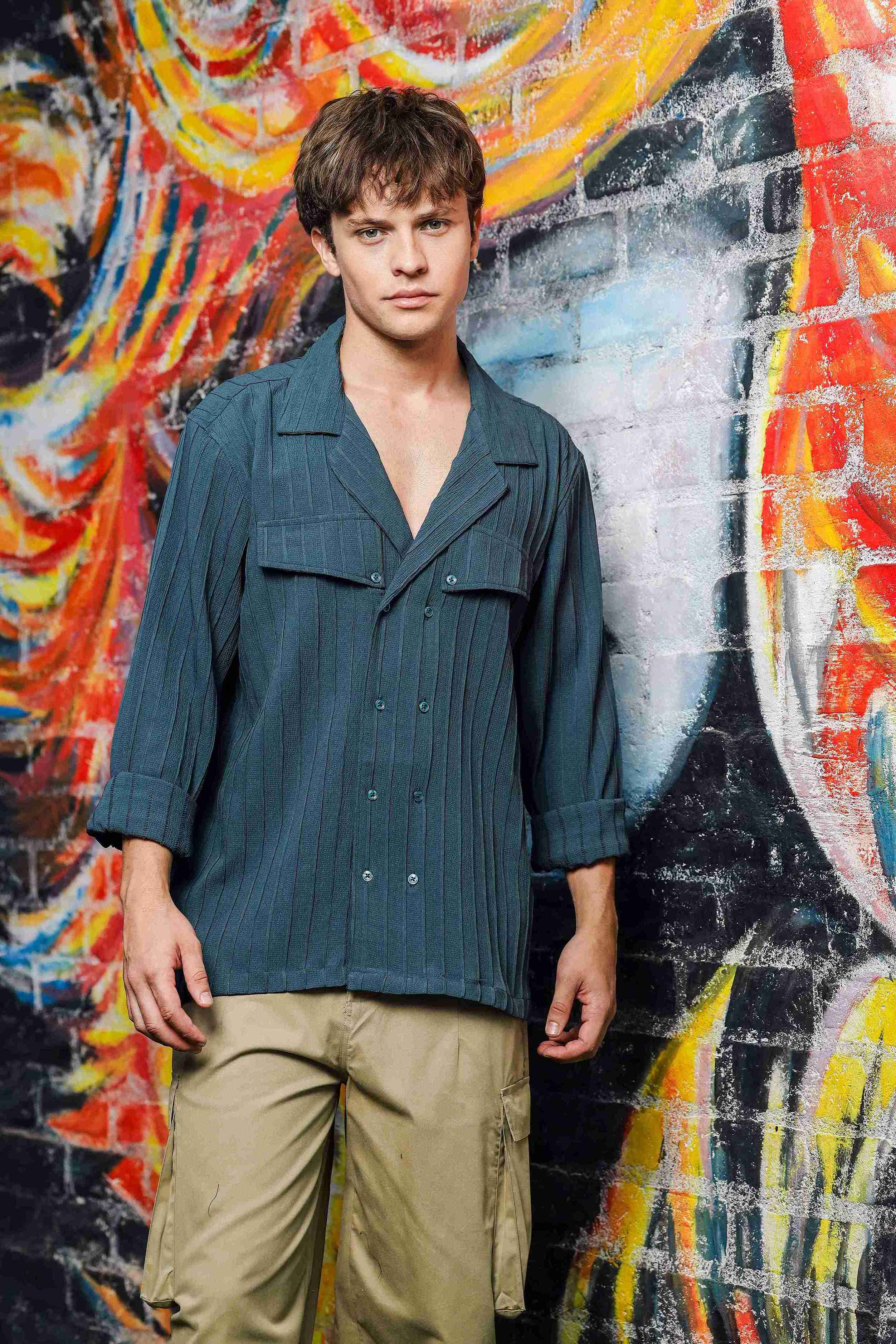 Men Blue Korean Shirt