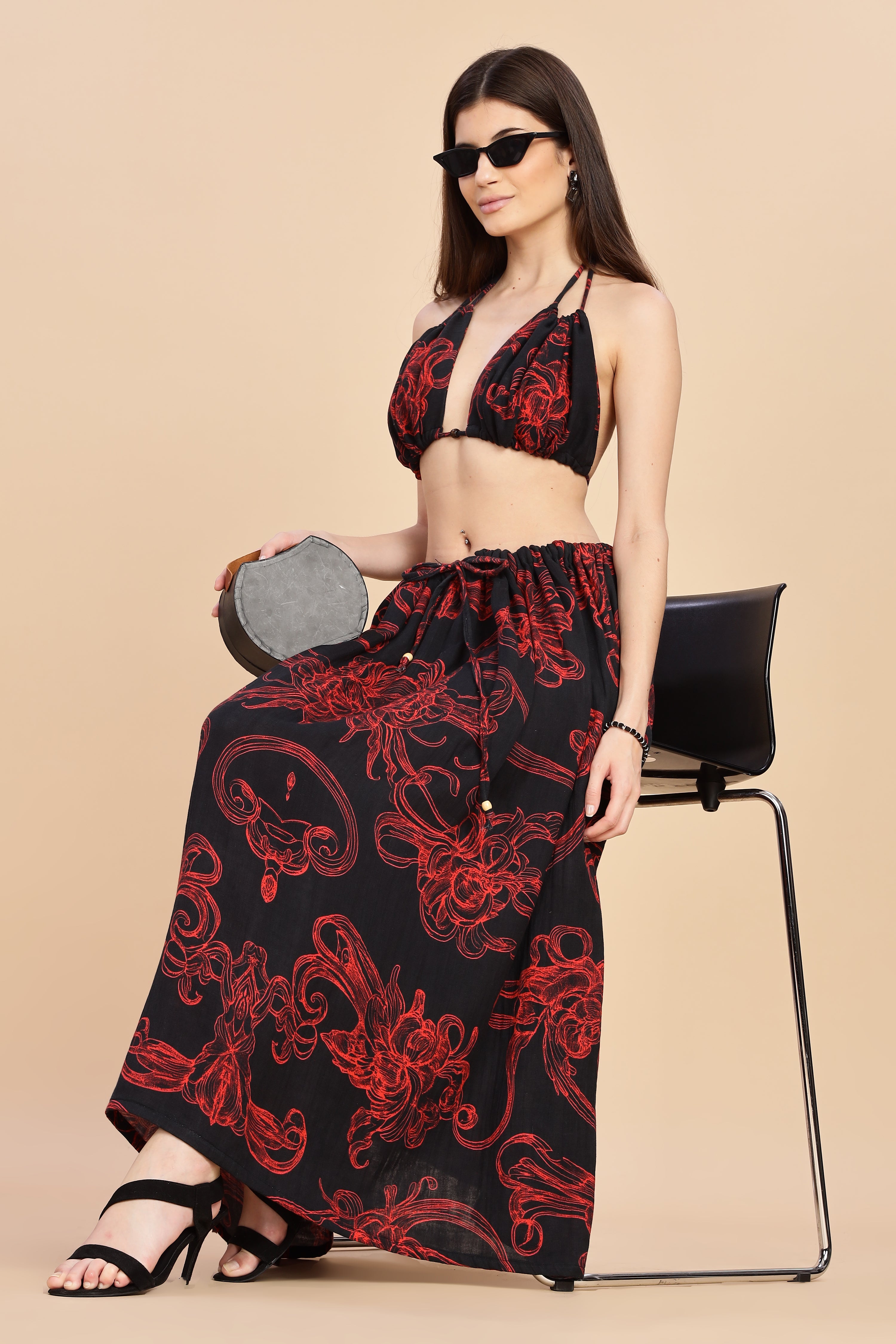 Women Raging Bloom Ruched Gauge Cotton Bikini Top