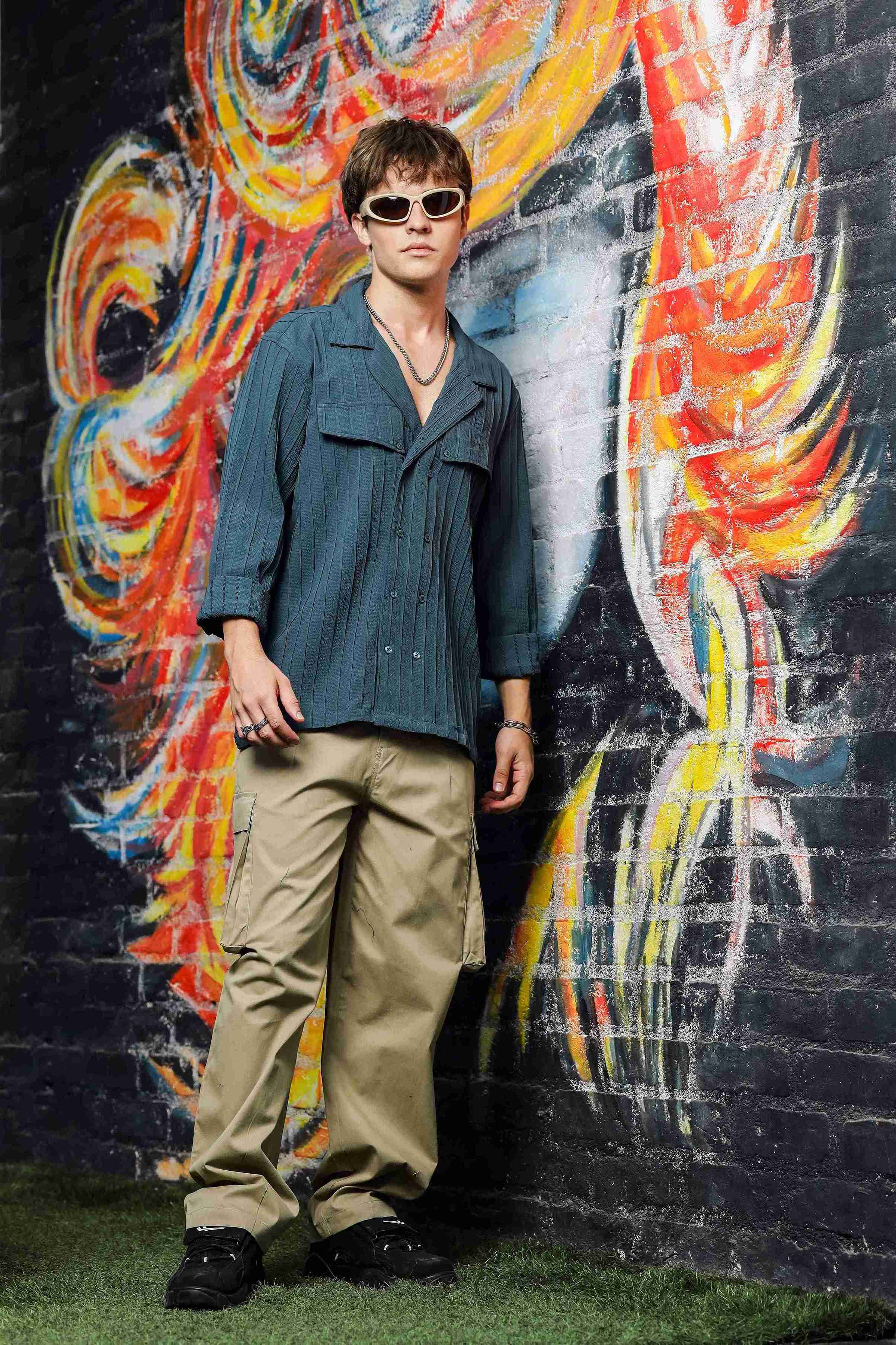 Men Blue Korean Shirt