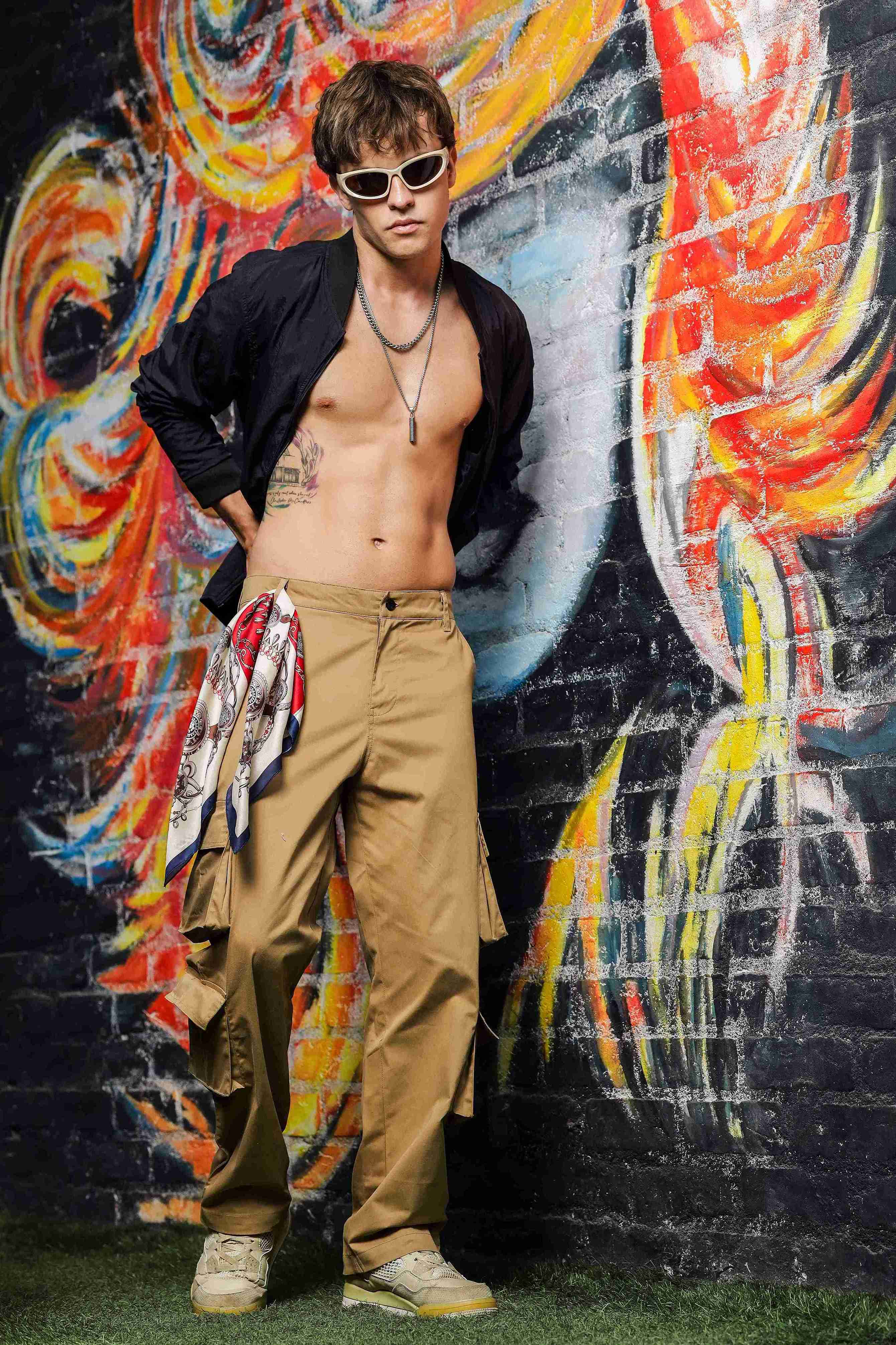 Unisex Khaki Baggy Fit Cargo Trousers