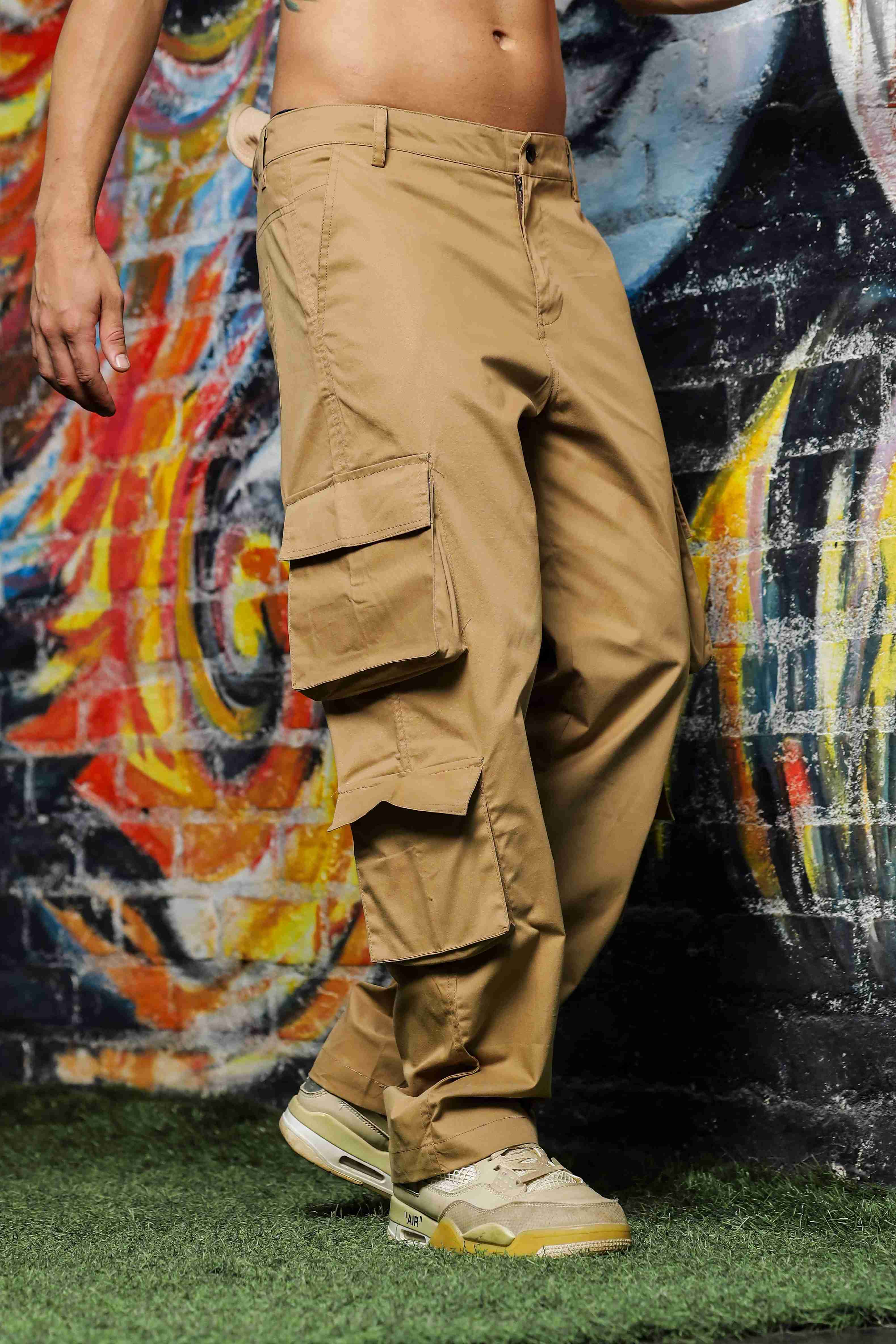 Unisex Khaki Baggy Fit Cargo Trousers