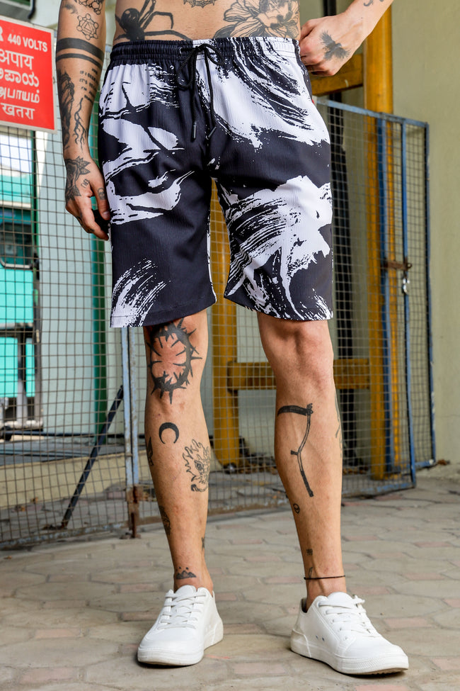 Men Black Abstract Print Shorts