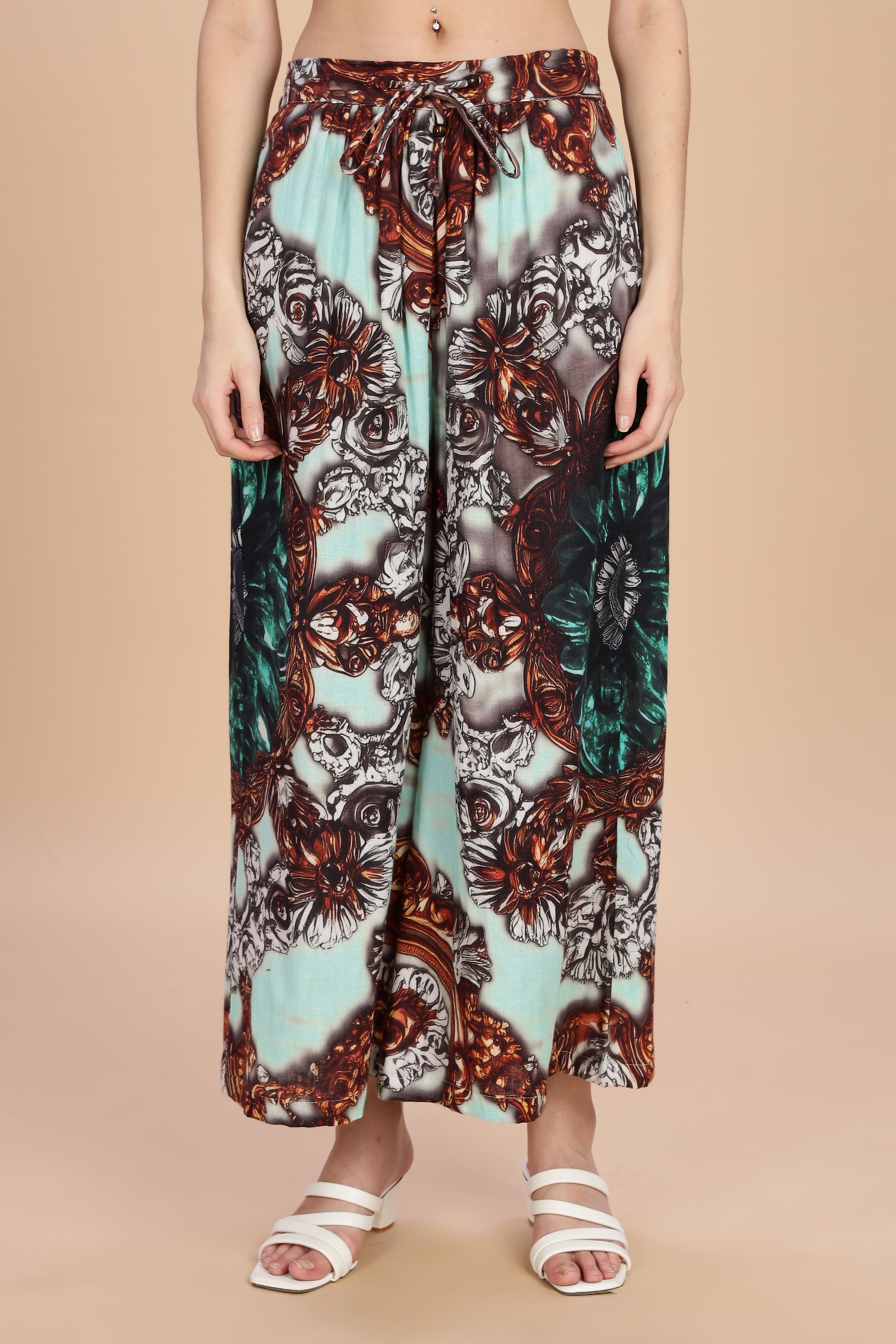 Women Jade Gauge Cotton Flared Pant