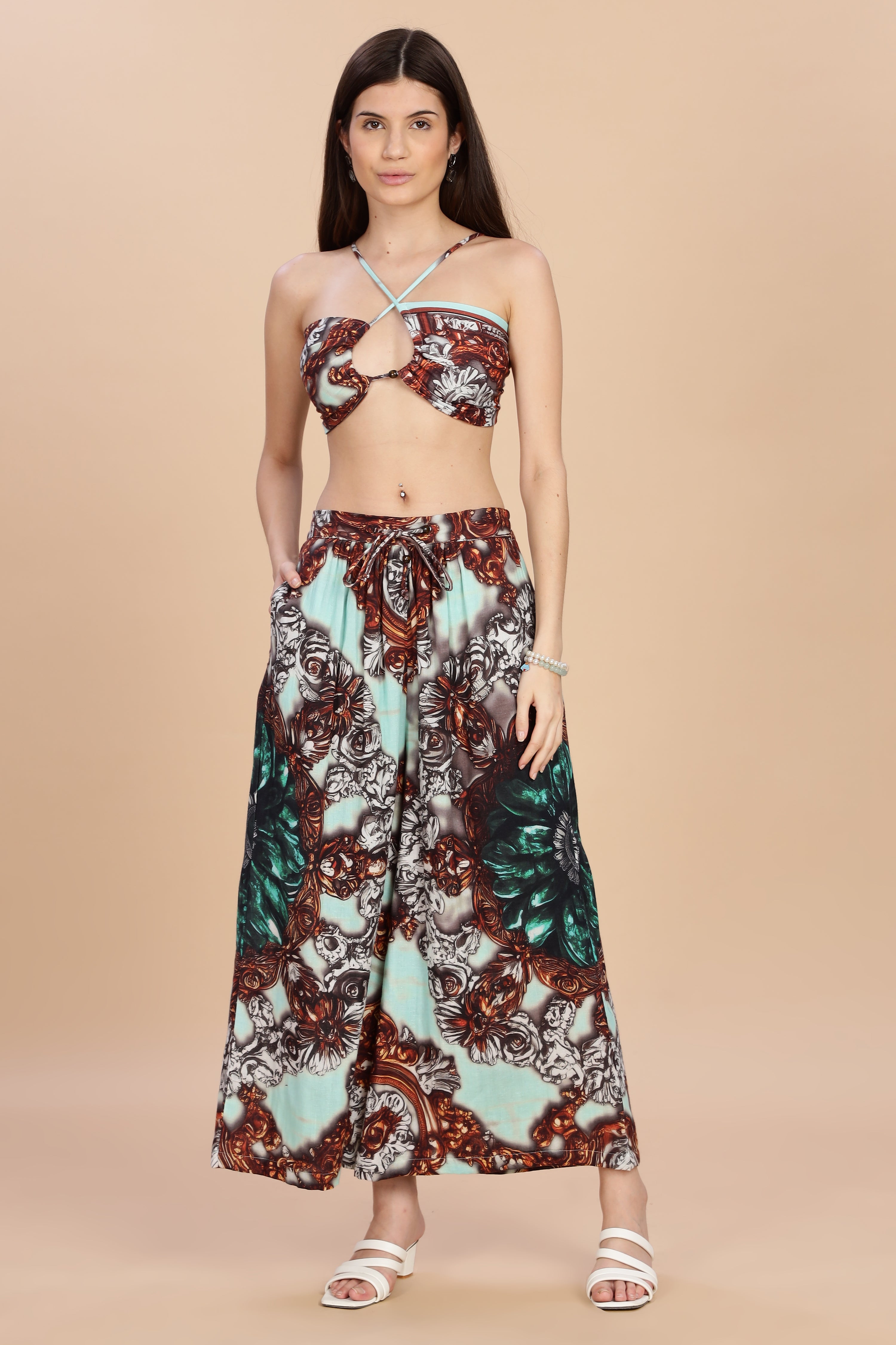 Women Jade Gauge Cotton Flared Pant