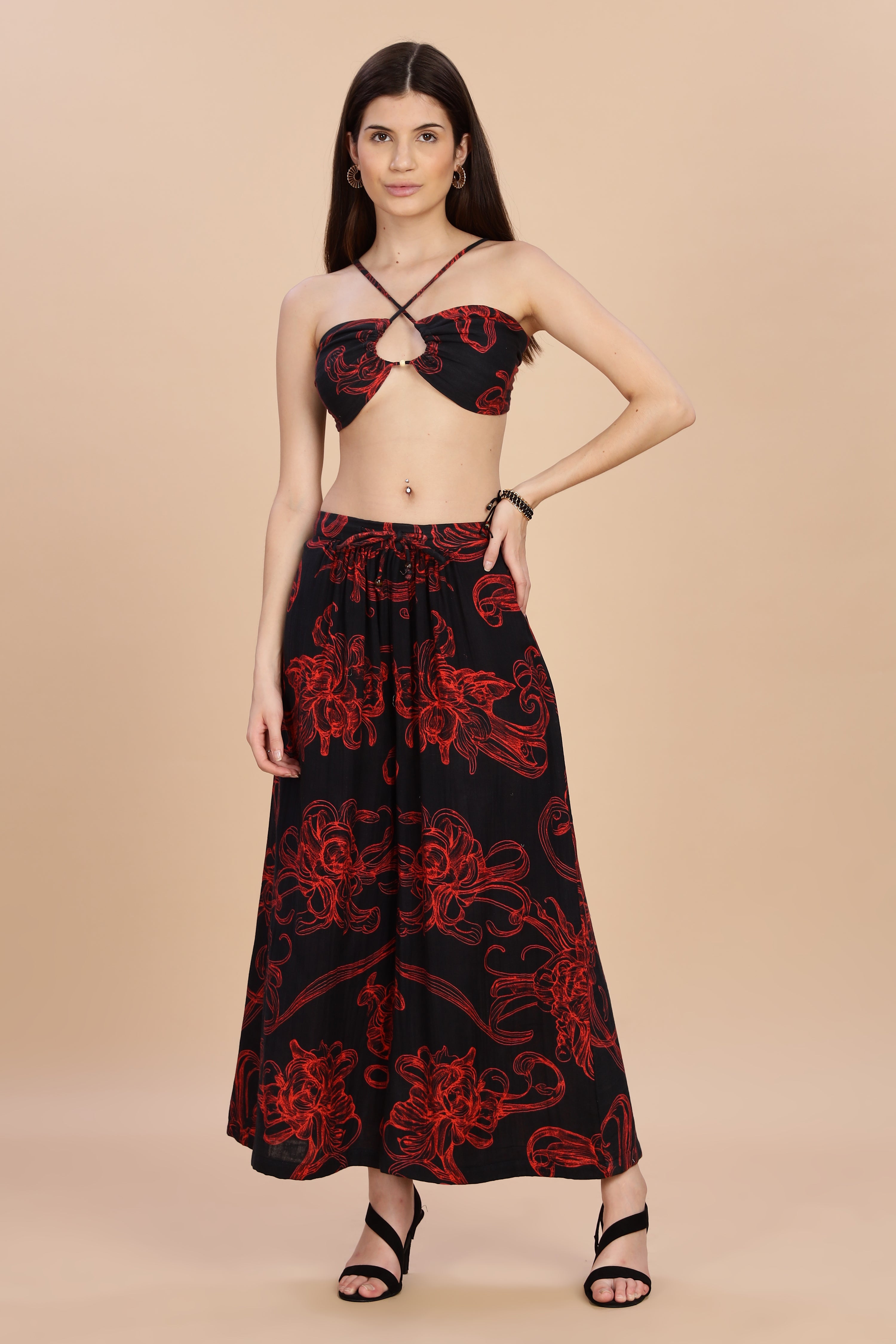 Women Raging Bloom Flared Gauge Cotton Pant