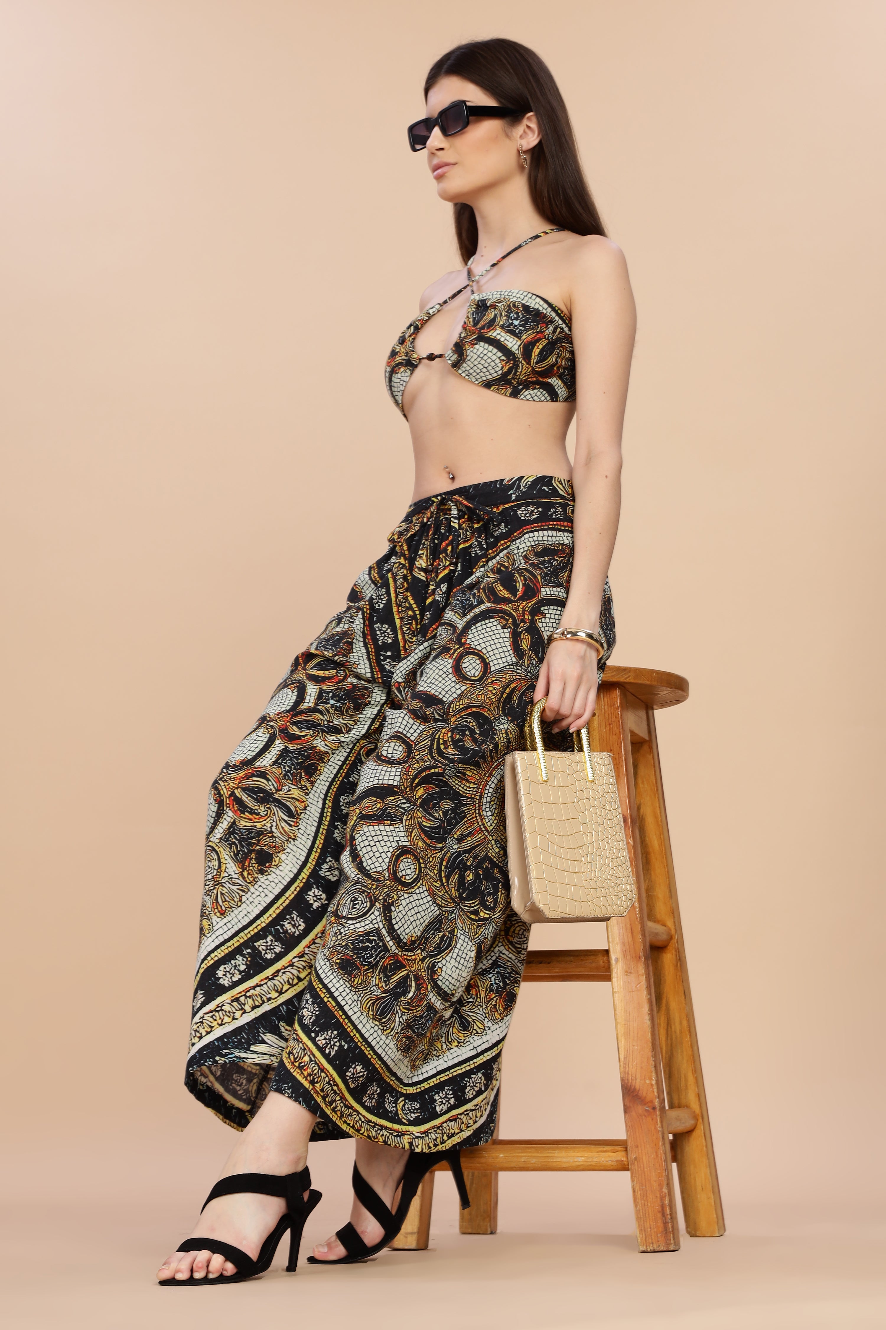 Women Topaz Flared Gauge Cotton Pant