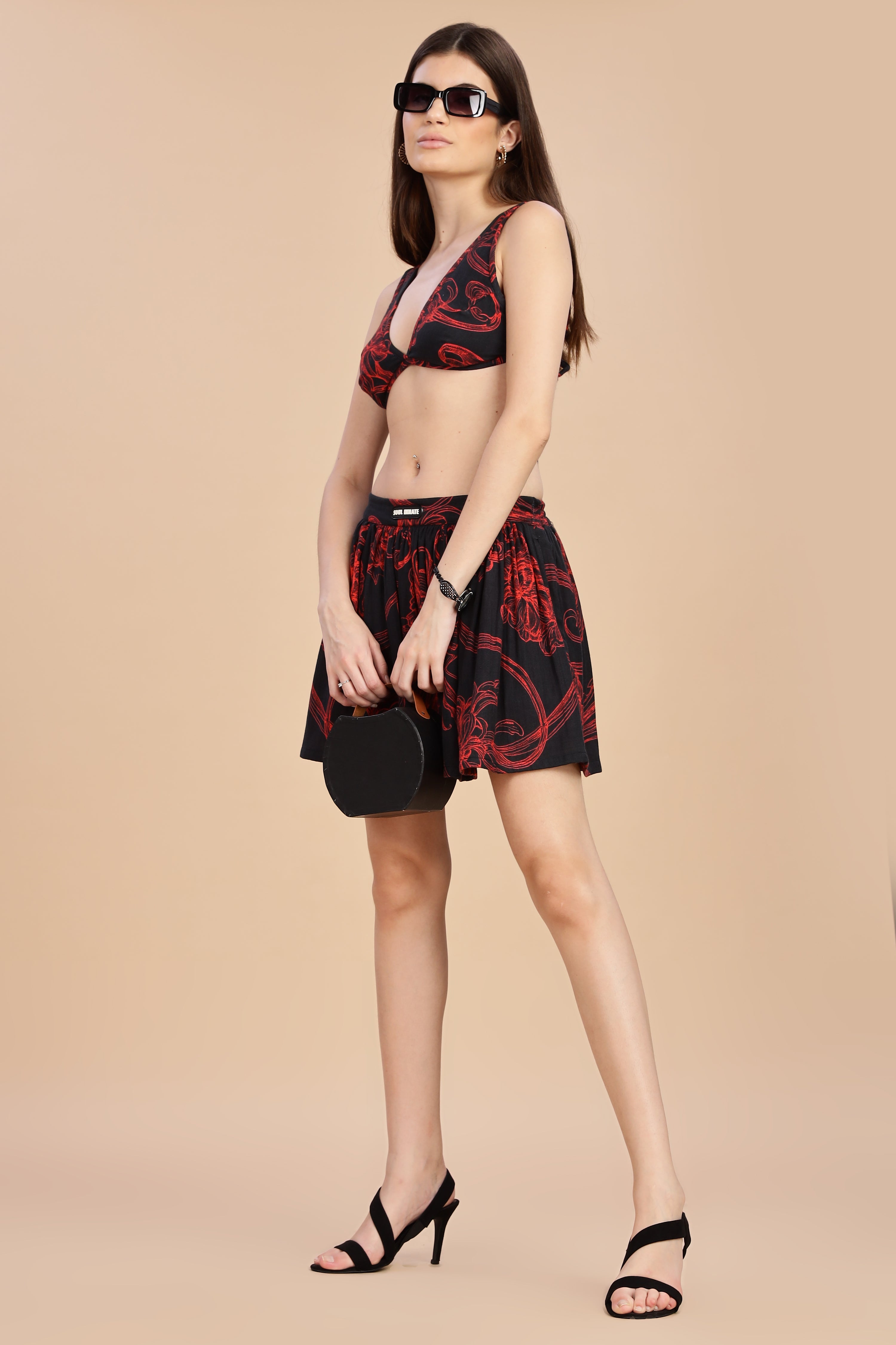 Women Raging Bloom Gauge Cotton Short Skirt