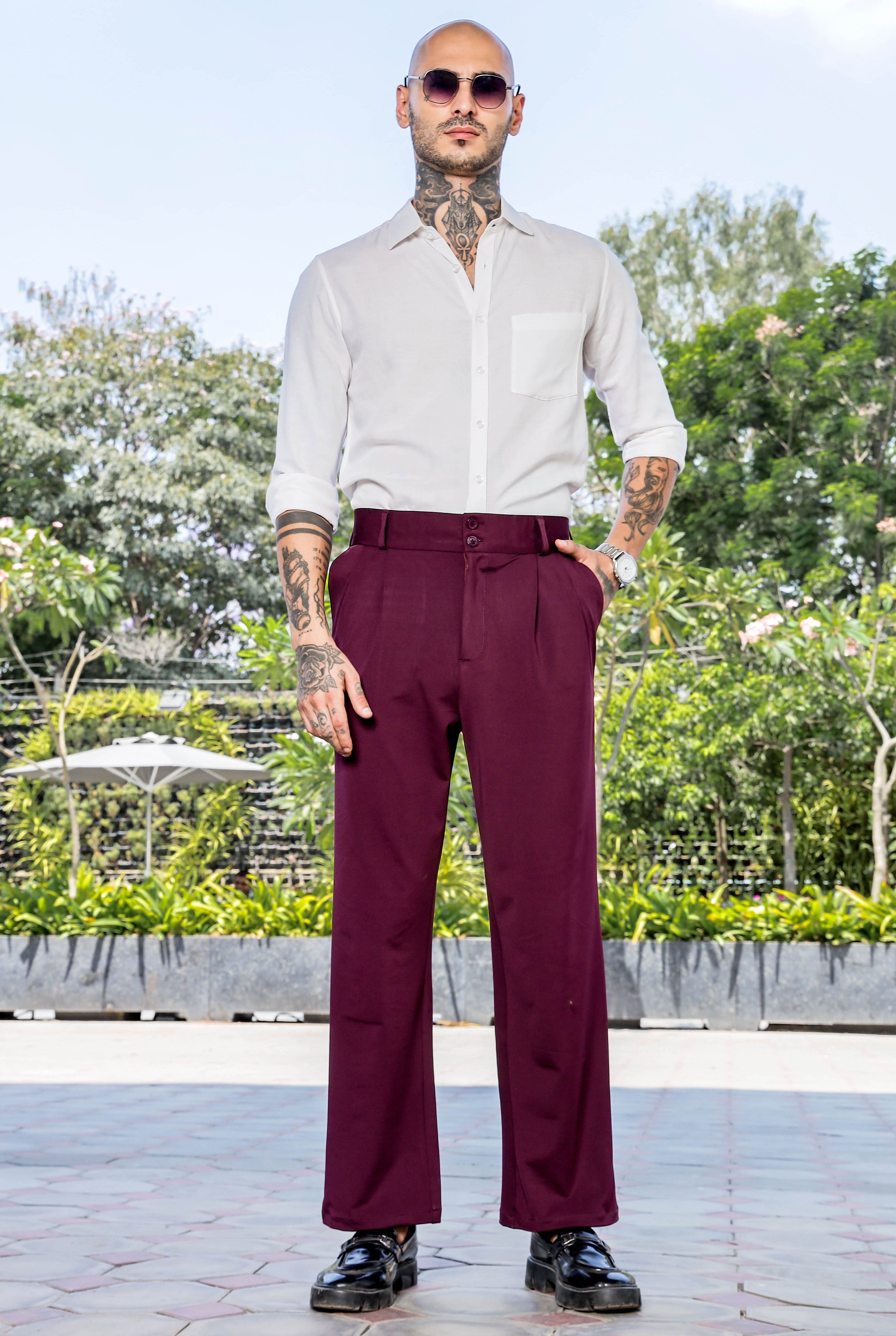 Men Wine Baggy Korean Trousers