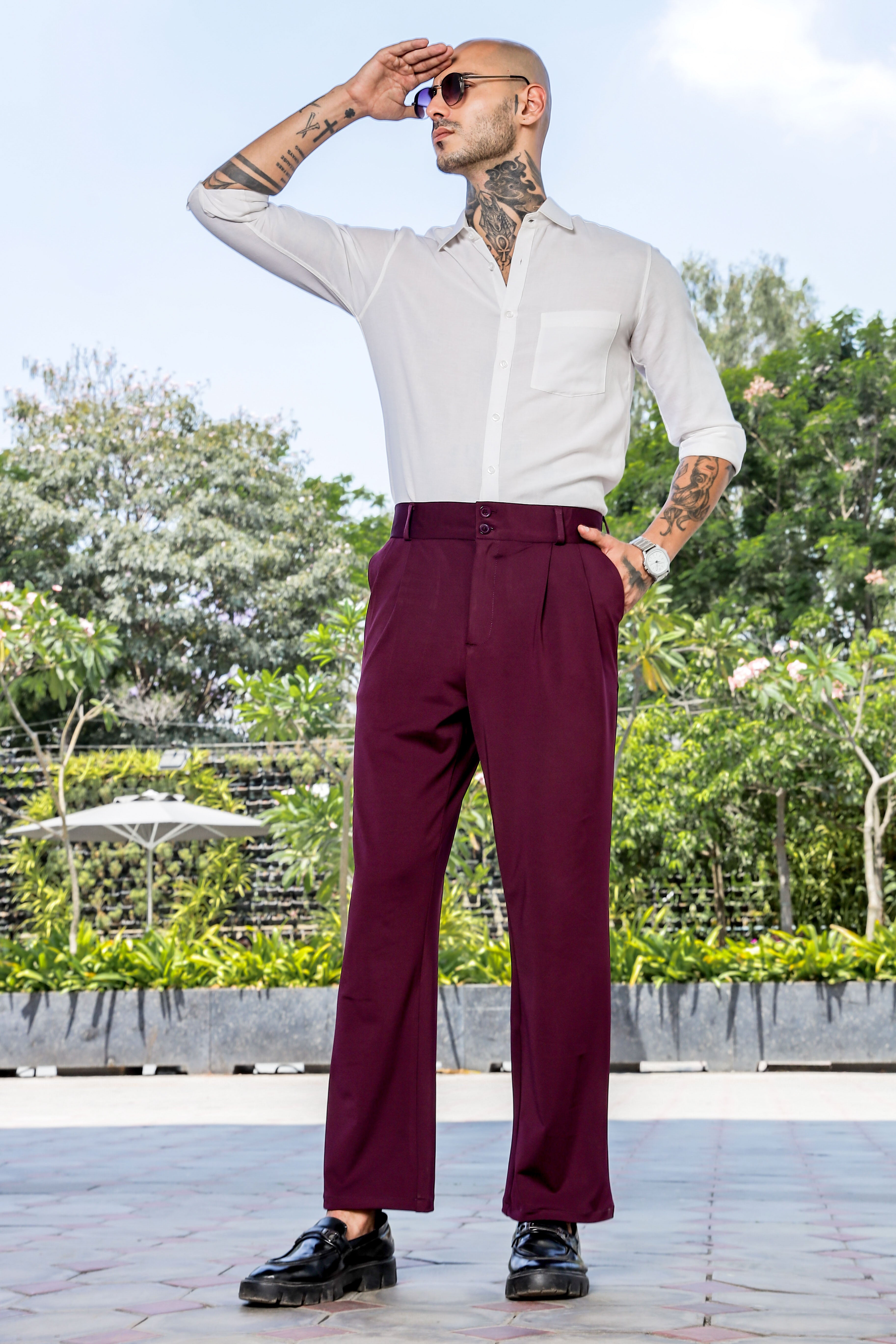 Men Wine Baggy Korean Trousers