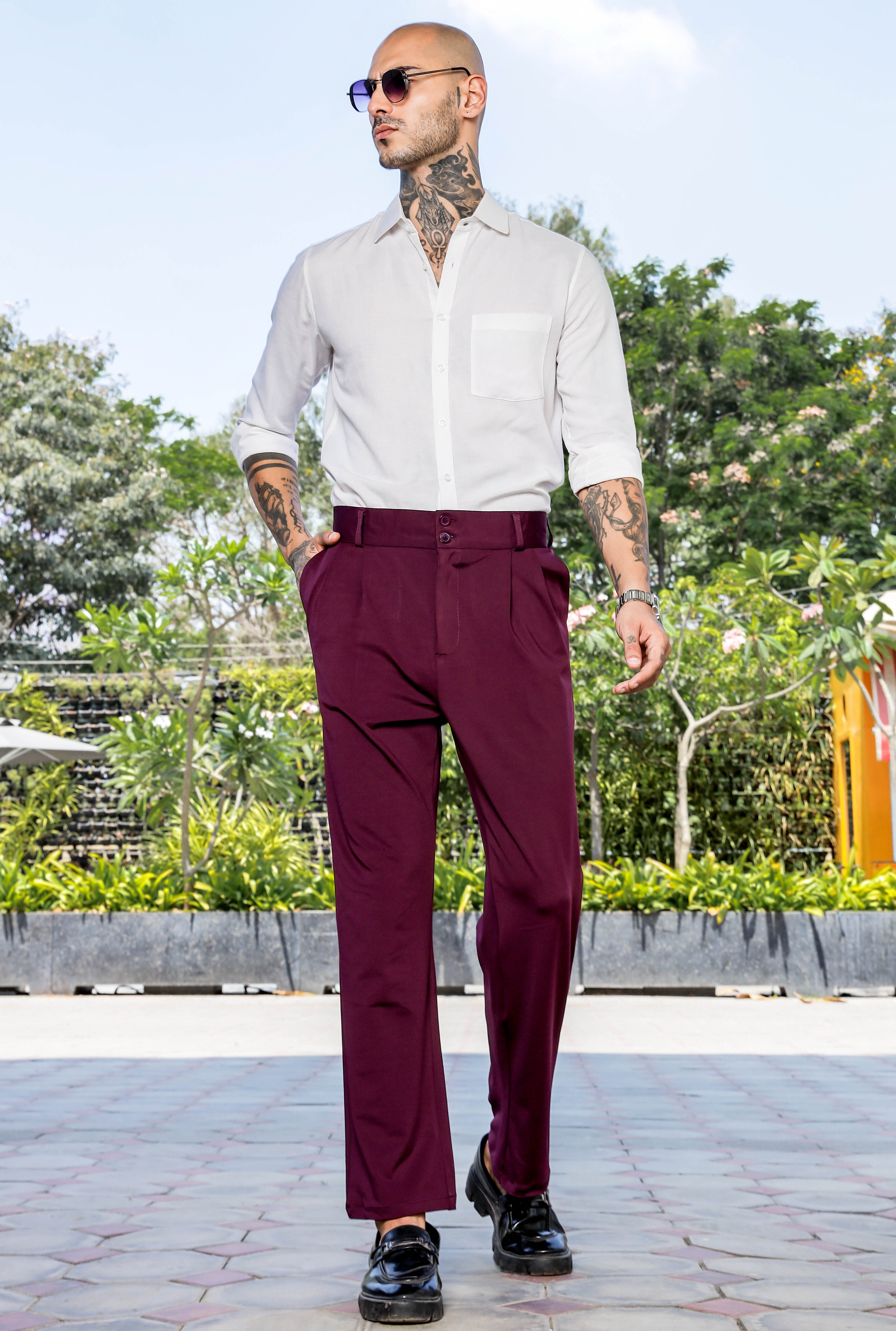 Men Wine Baggy Korean Trousers
