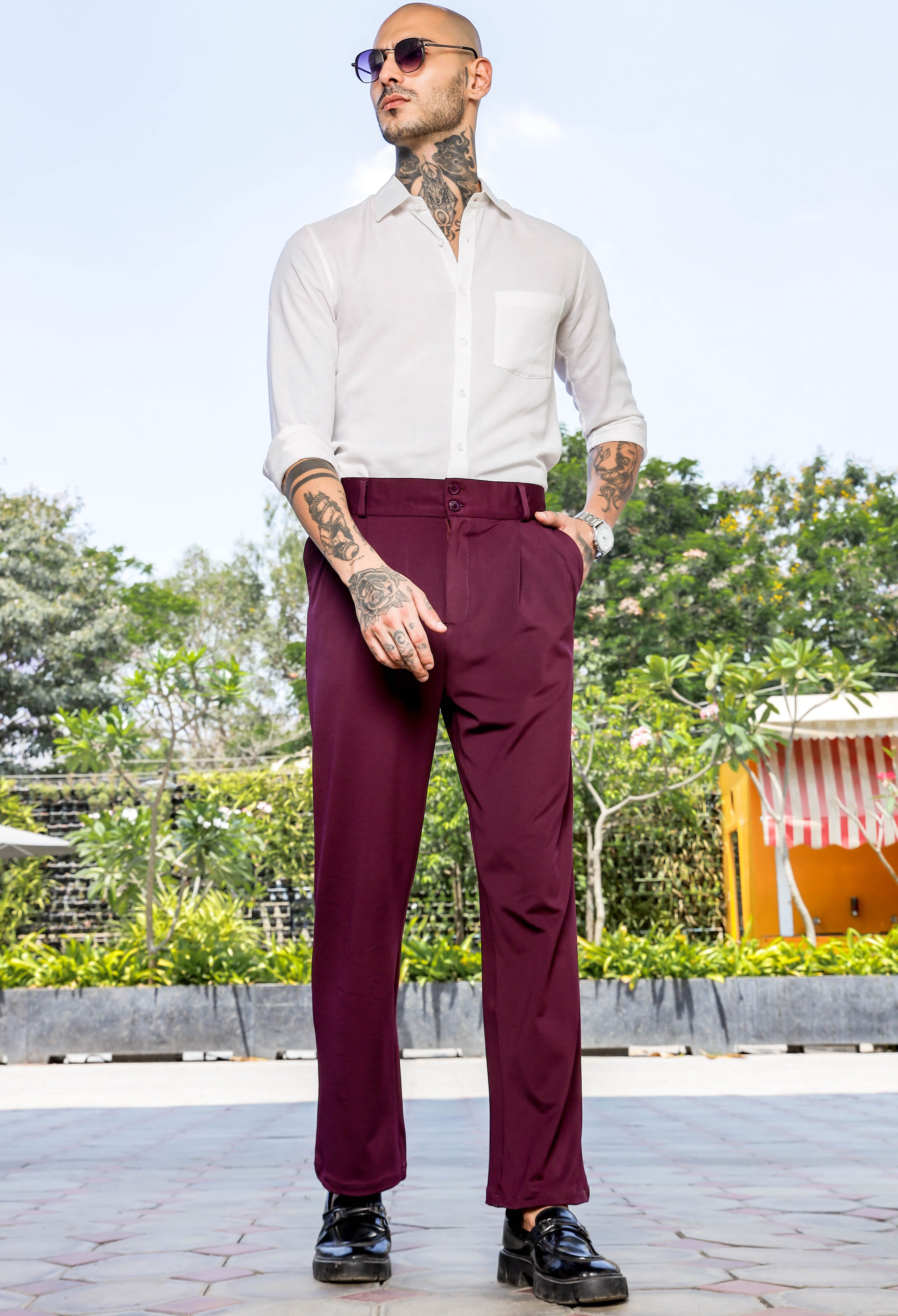 Men Wine Baggy Korean Trousers