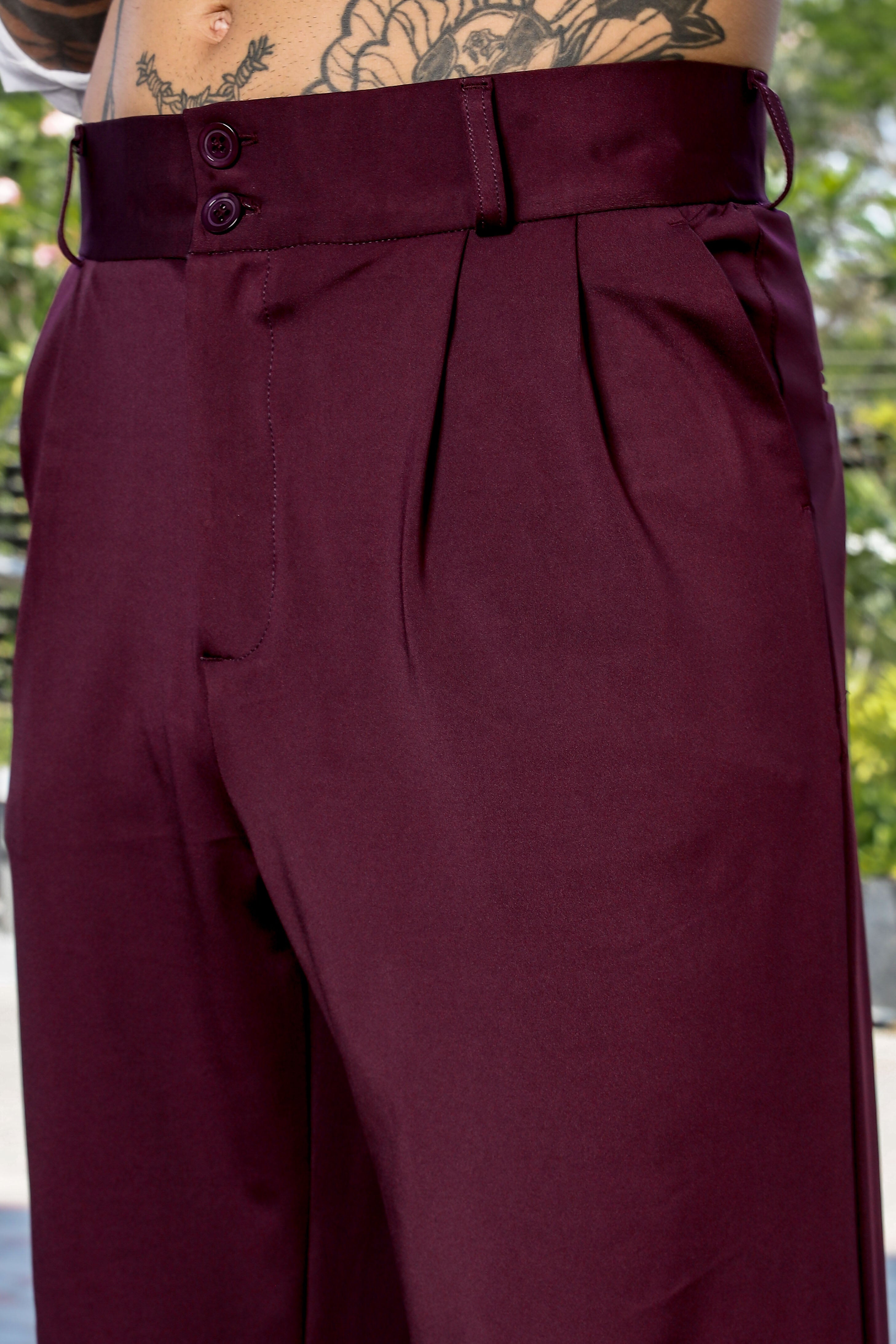 Men Wine Baggy Korean Trousers