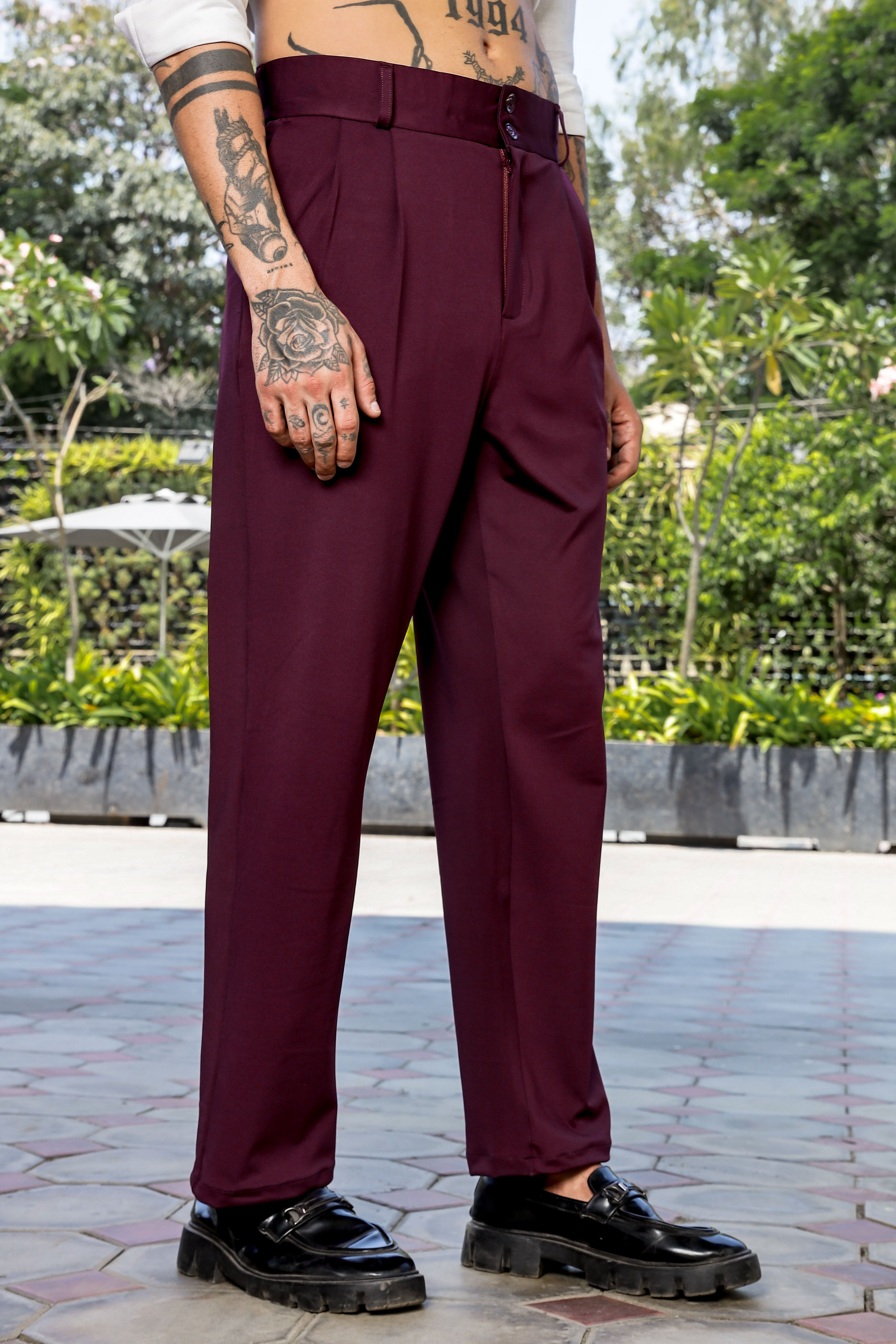 Men Wine Baggy Korean Trousers