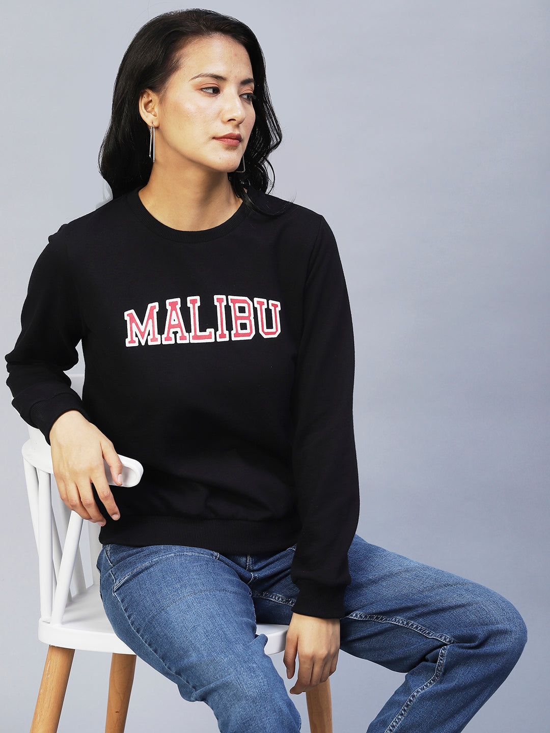 Women Black Printed Sweatshirt