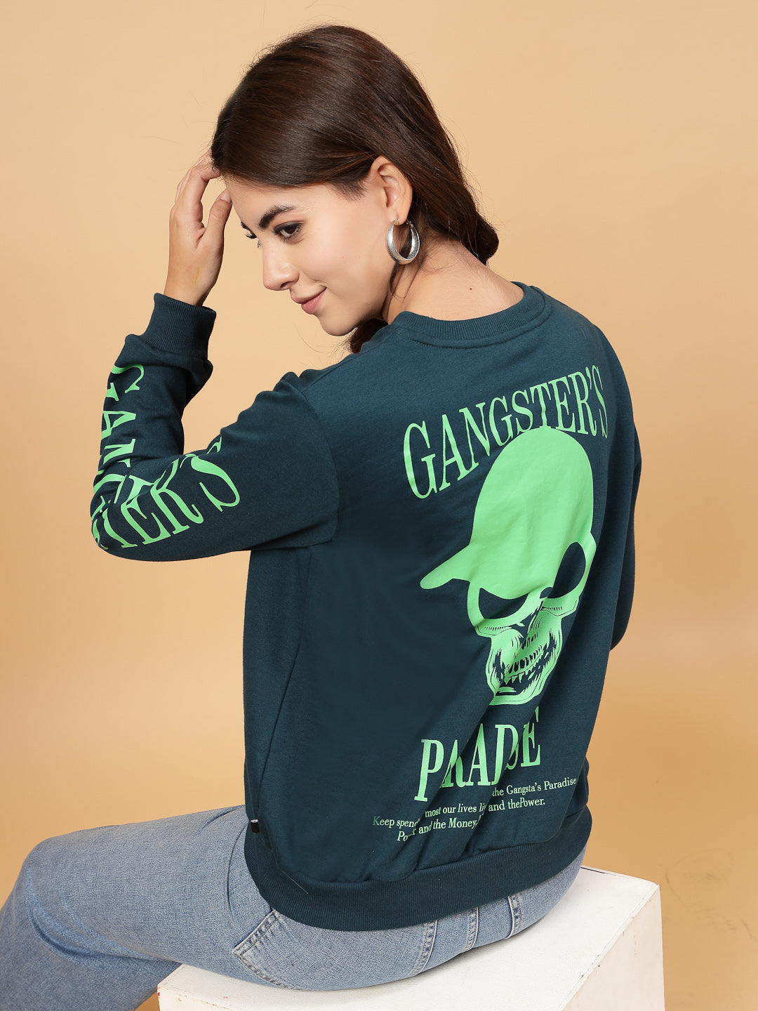 Women Teal Oversized Fleece Sweatshirt
