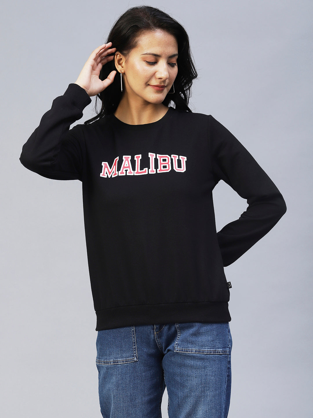 Women Black Printed Sweatshirt