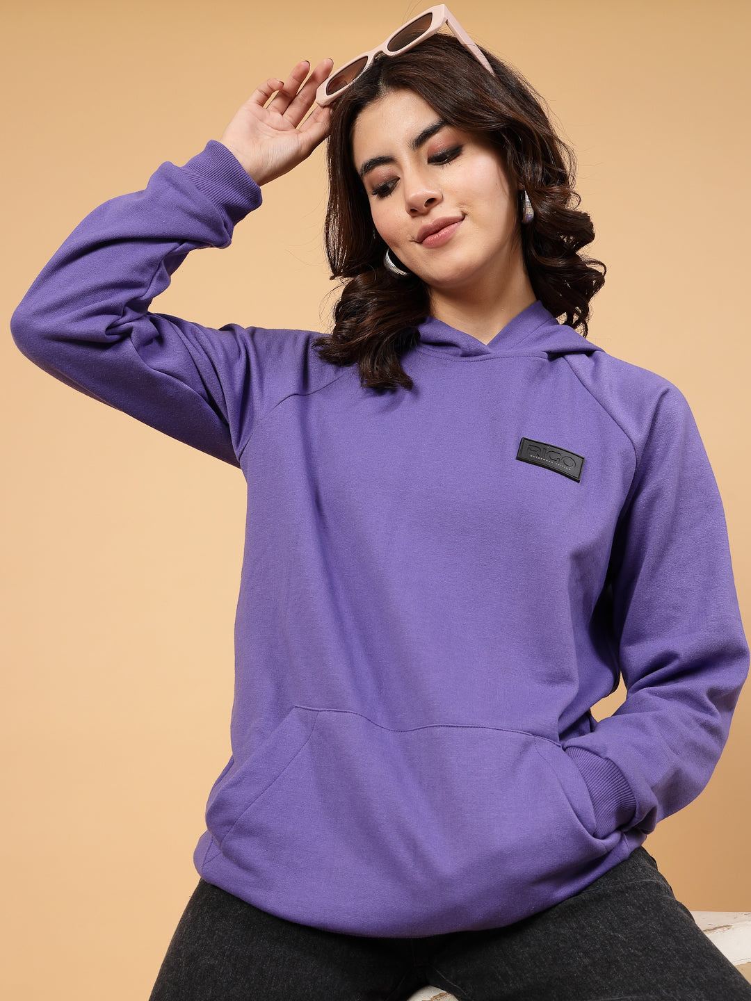 Women Purple Oversized Fleece Sweatshirt