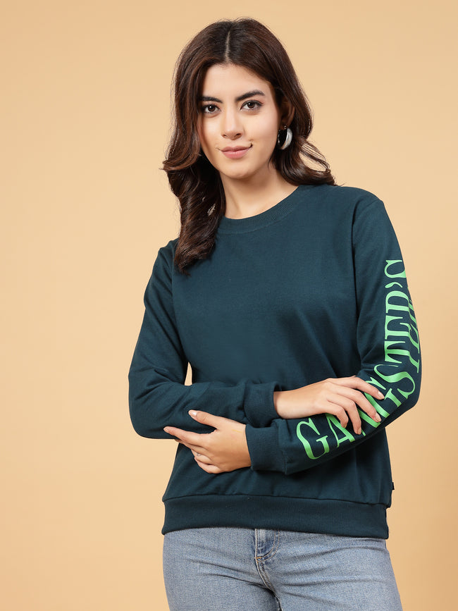 Women Teal Oversized Fleece Sweatshirt