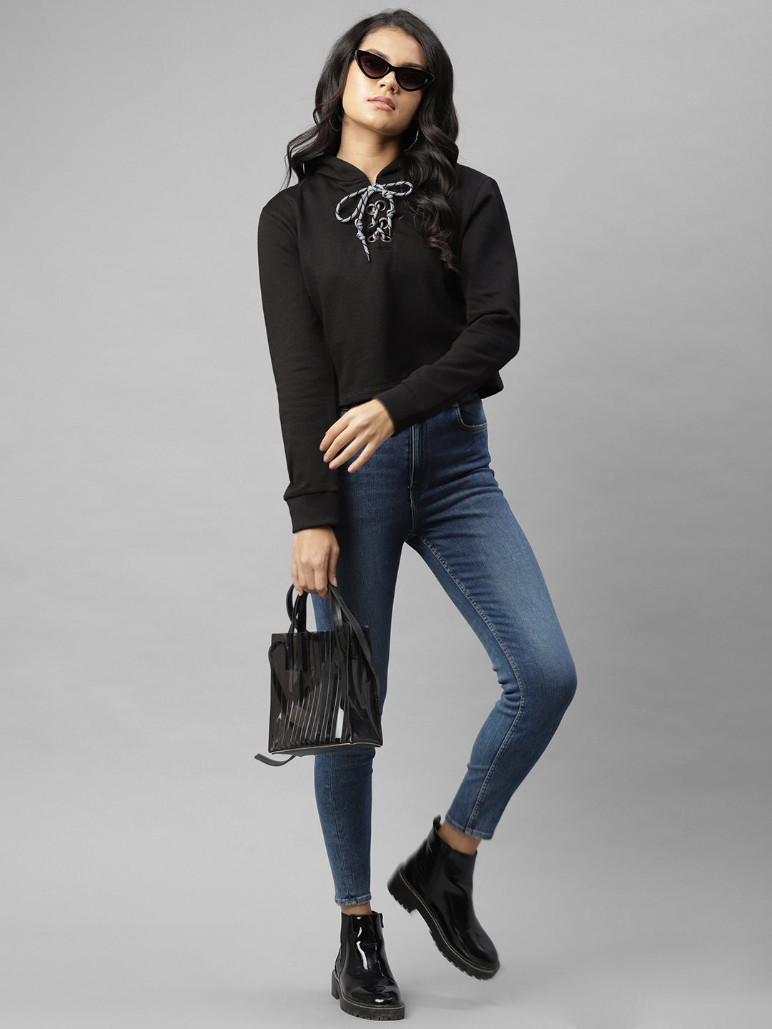 Women Black Fleece Sweatshirt