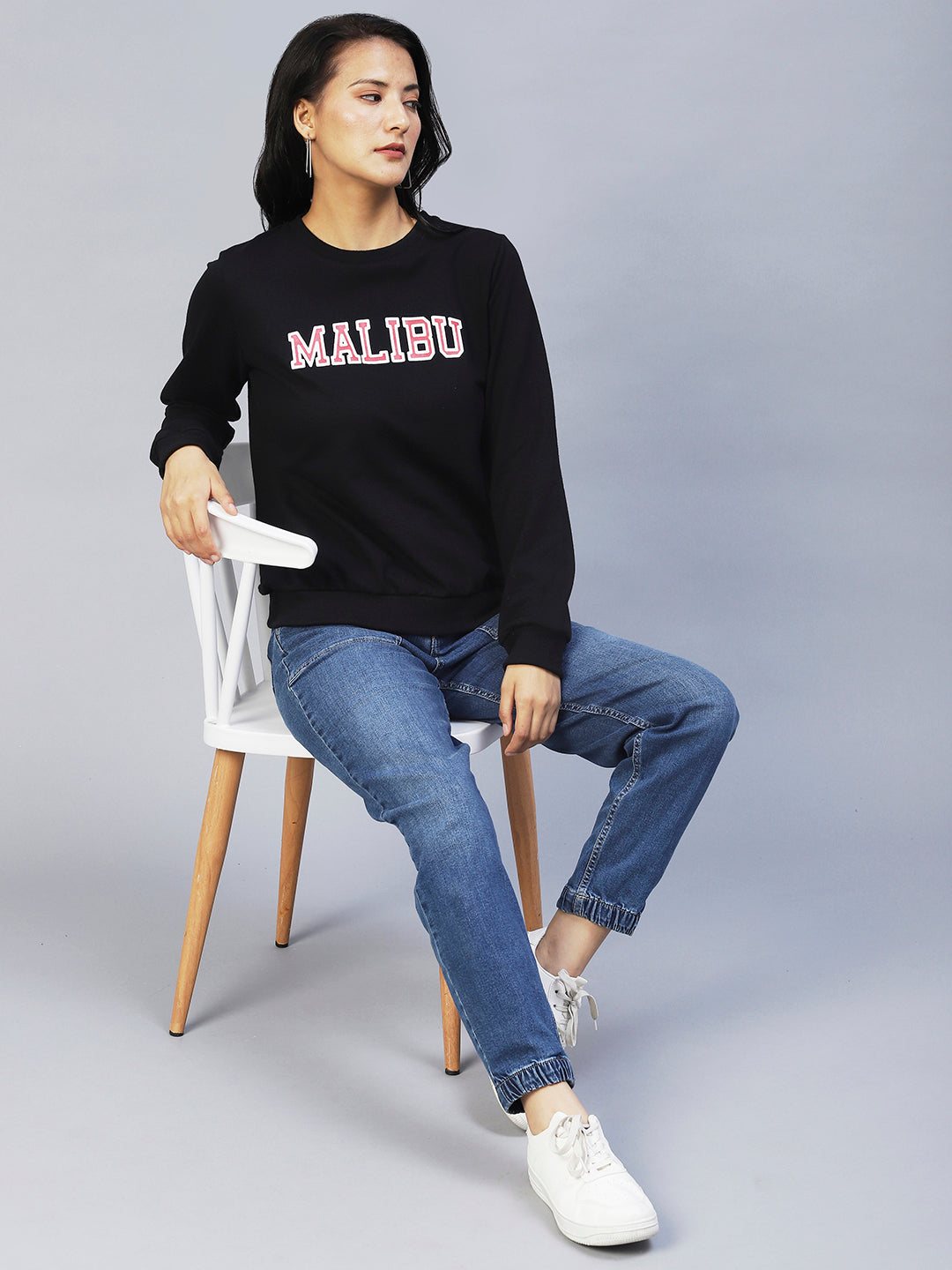 Women Black Printed Sweatshirt