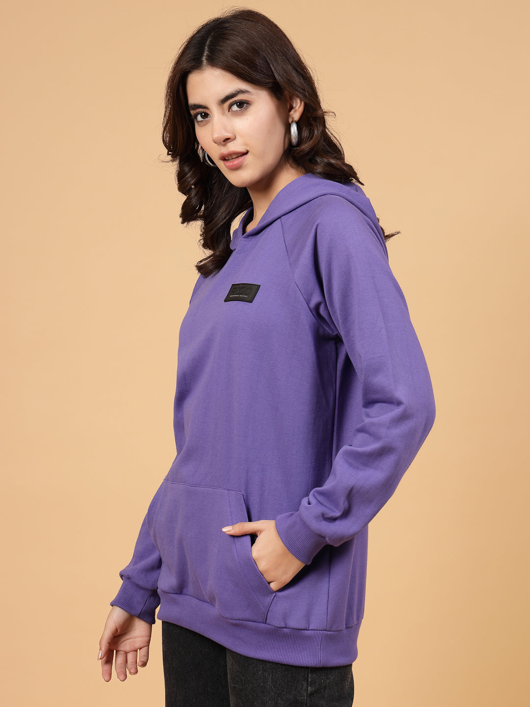 Women Purple Oversized Fleece Sweatshirt