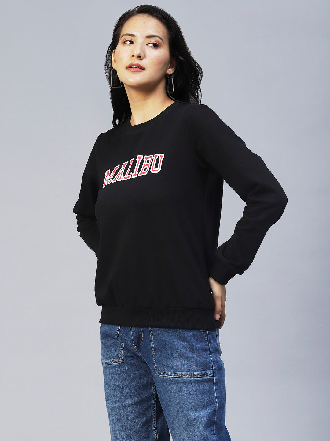 Women Black Printed Sweatshirt