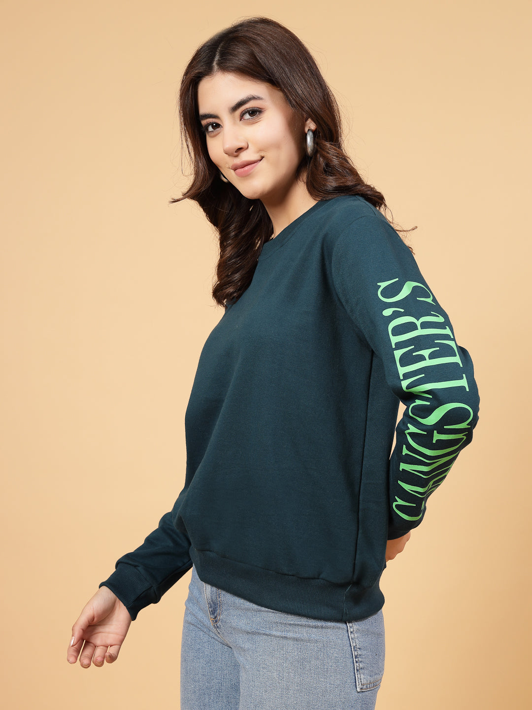 Women Teal Oversized Fleece Sweatshirt