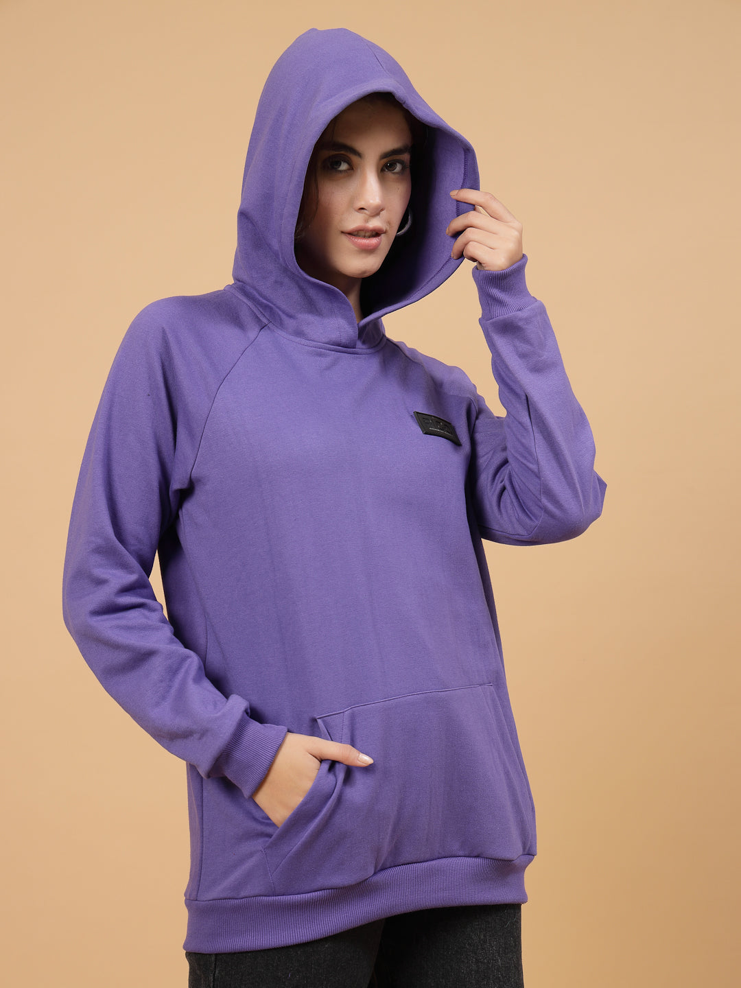 Women Purple Oversized Fleece Sweatshirt