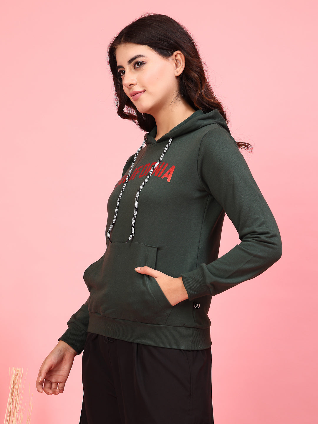 Women Green Printed Hooded Sweatshirt