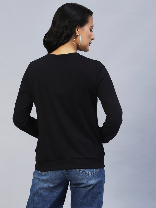 Women Black Printed Sweatshirt