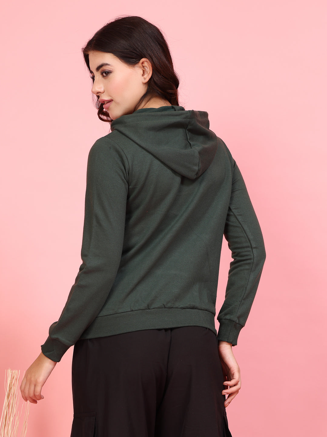 Women Green Printed Hooded Sweatshirt