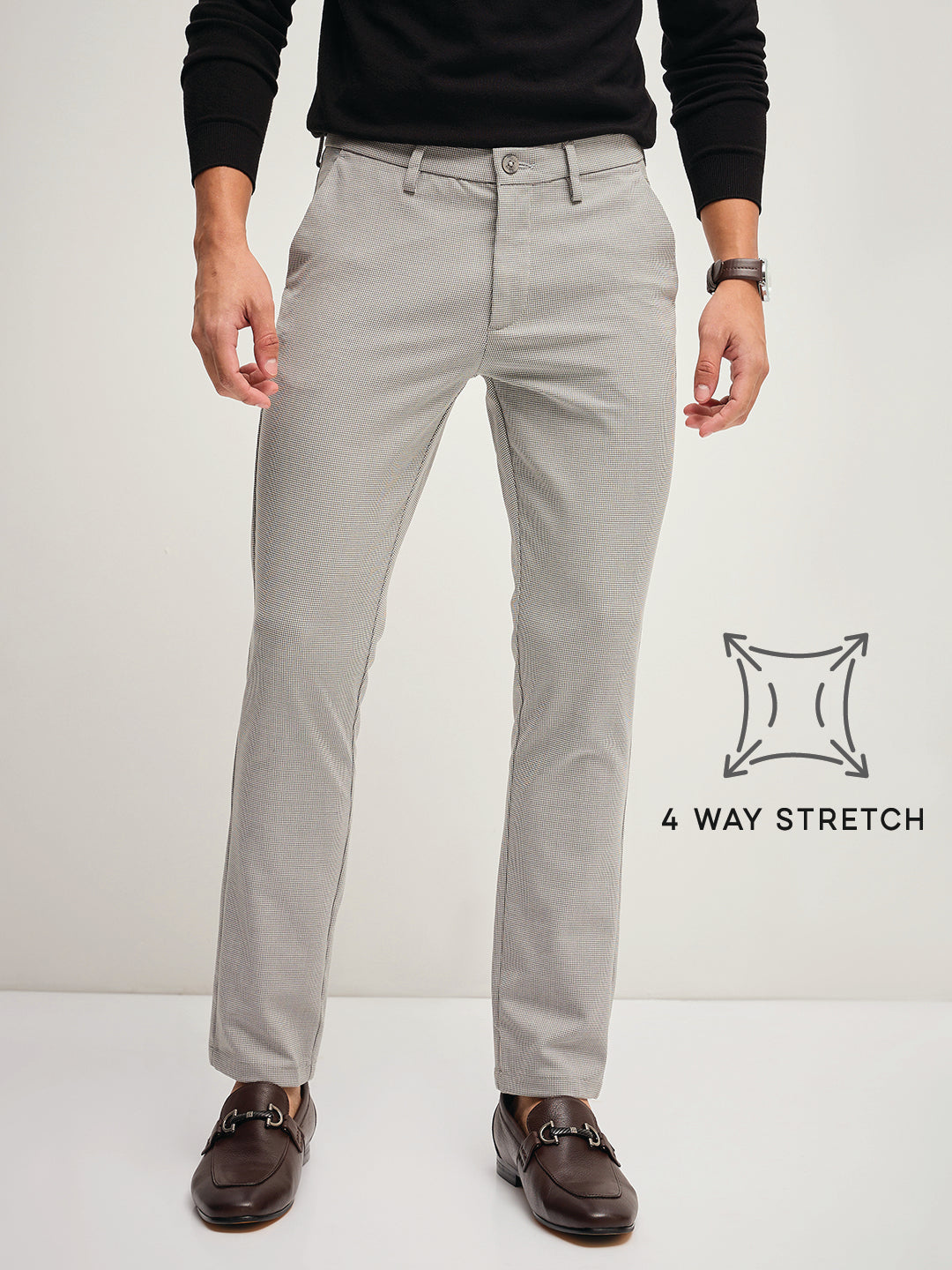 Men Grey 4 Way Stretch Formal Trouser