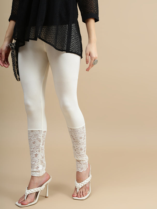 Women Off White Casual Leggings