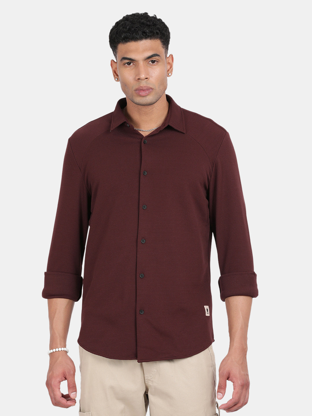Men Maroon Slim Fit Spread Collar Full Sleeve Casual Shirt