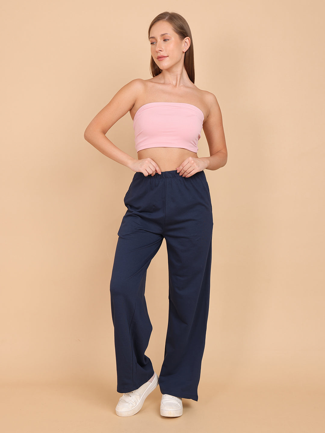Women Navy Relaxed Straight Pant