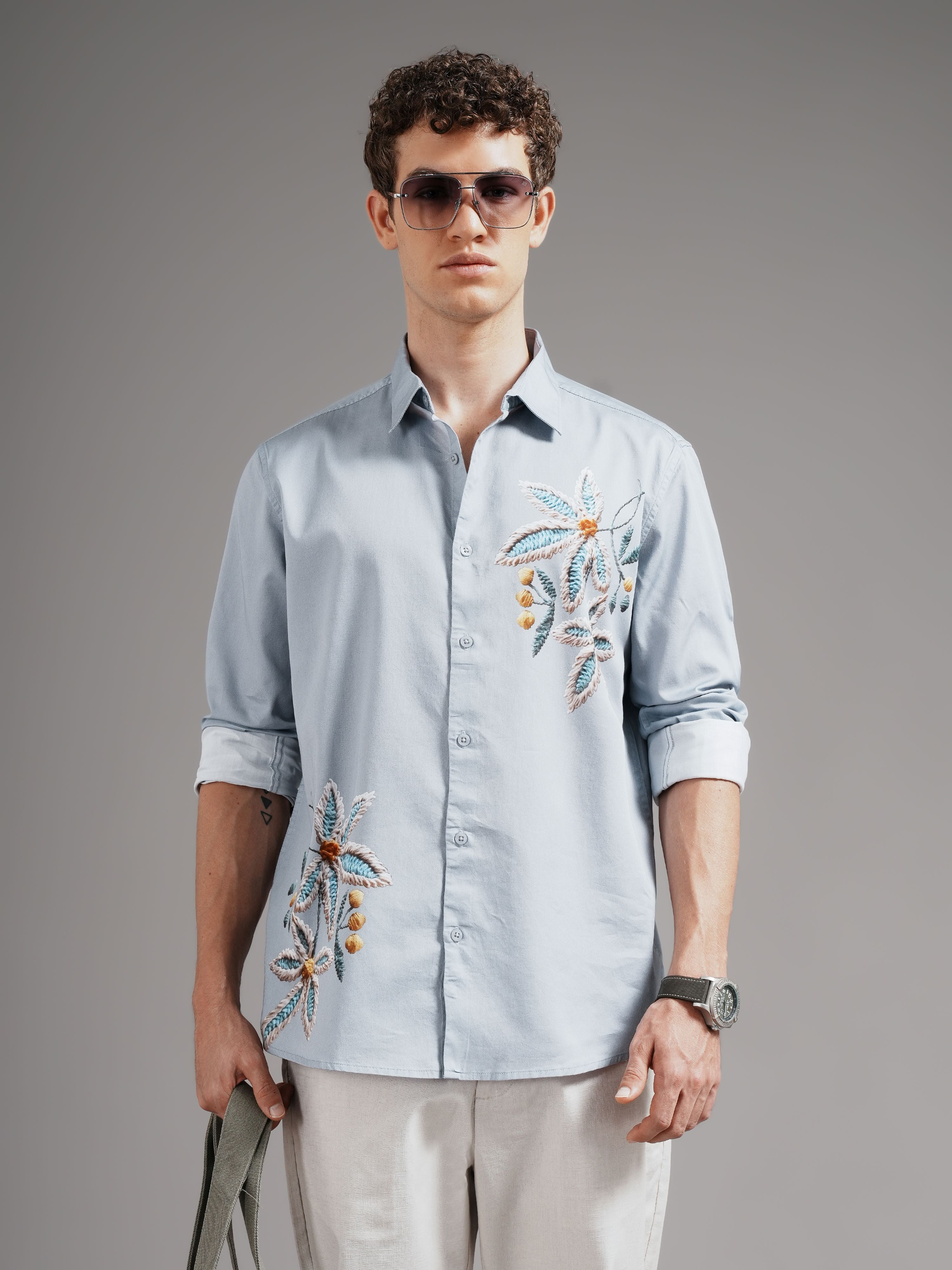 Men Grey Casual Printed Shirt