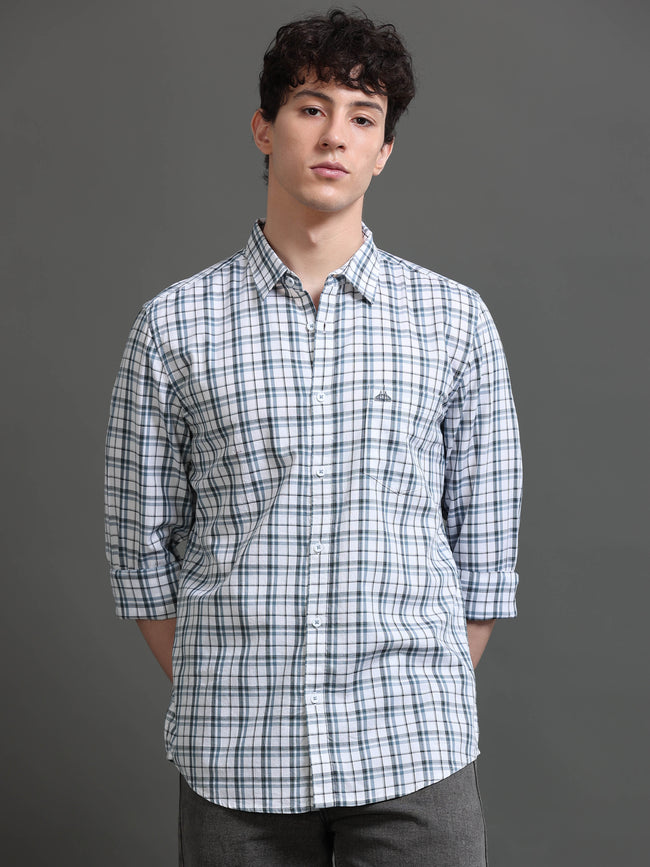 Men White Checked Shirt