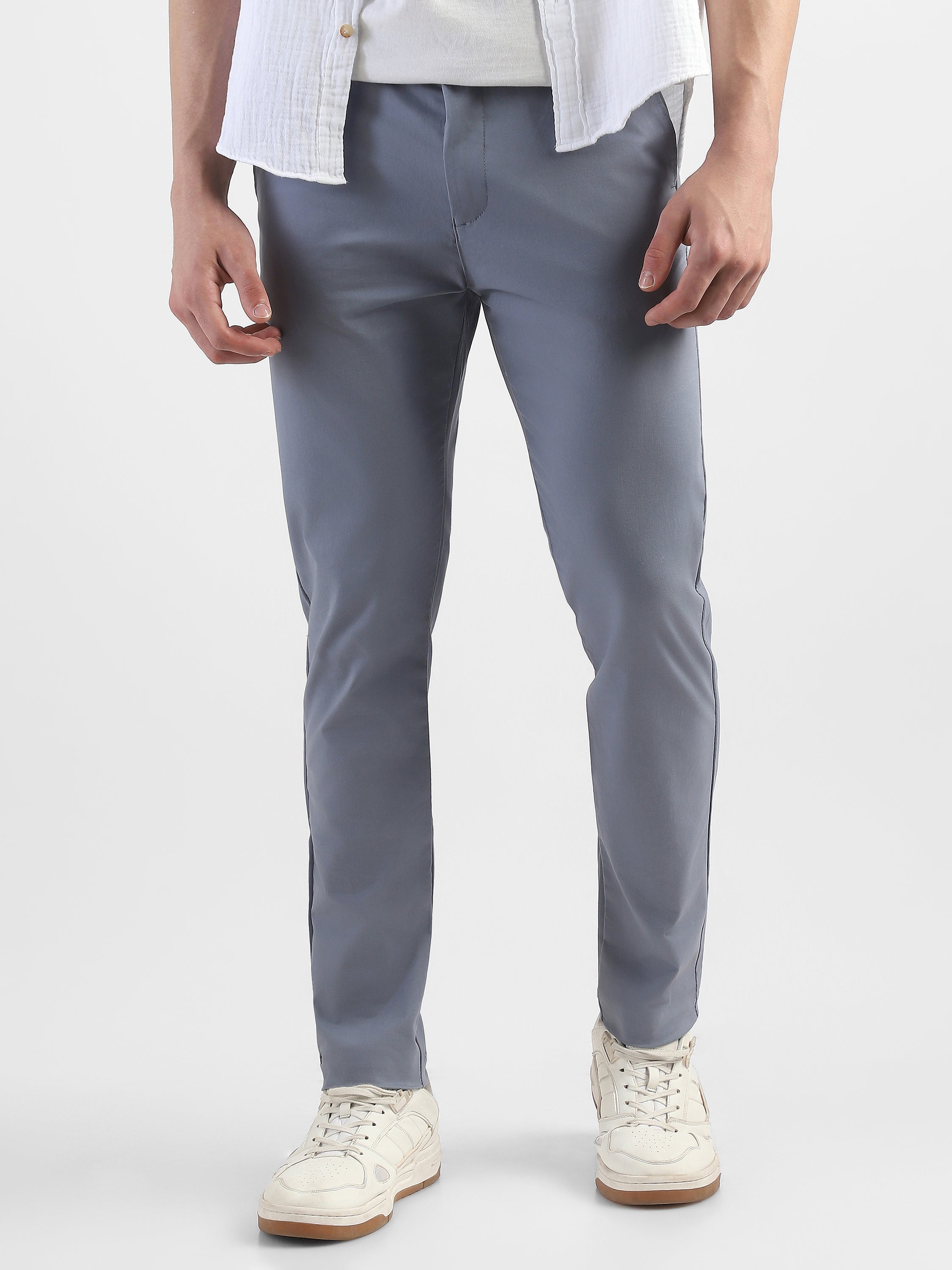 Men Blue Slim Fit Mid Rise Formal Trouser