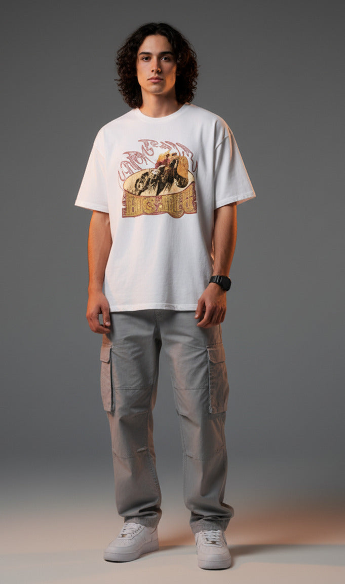 Men White Graphic Cotton Oversized T-Shirt