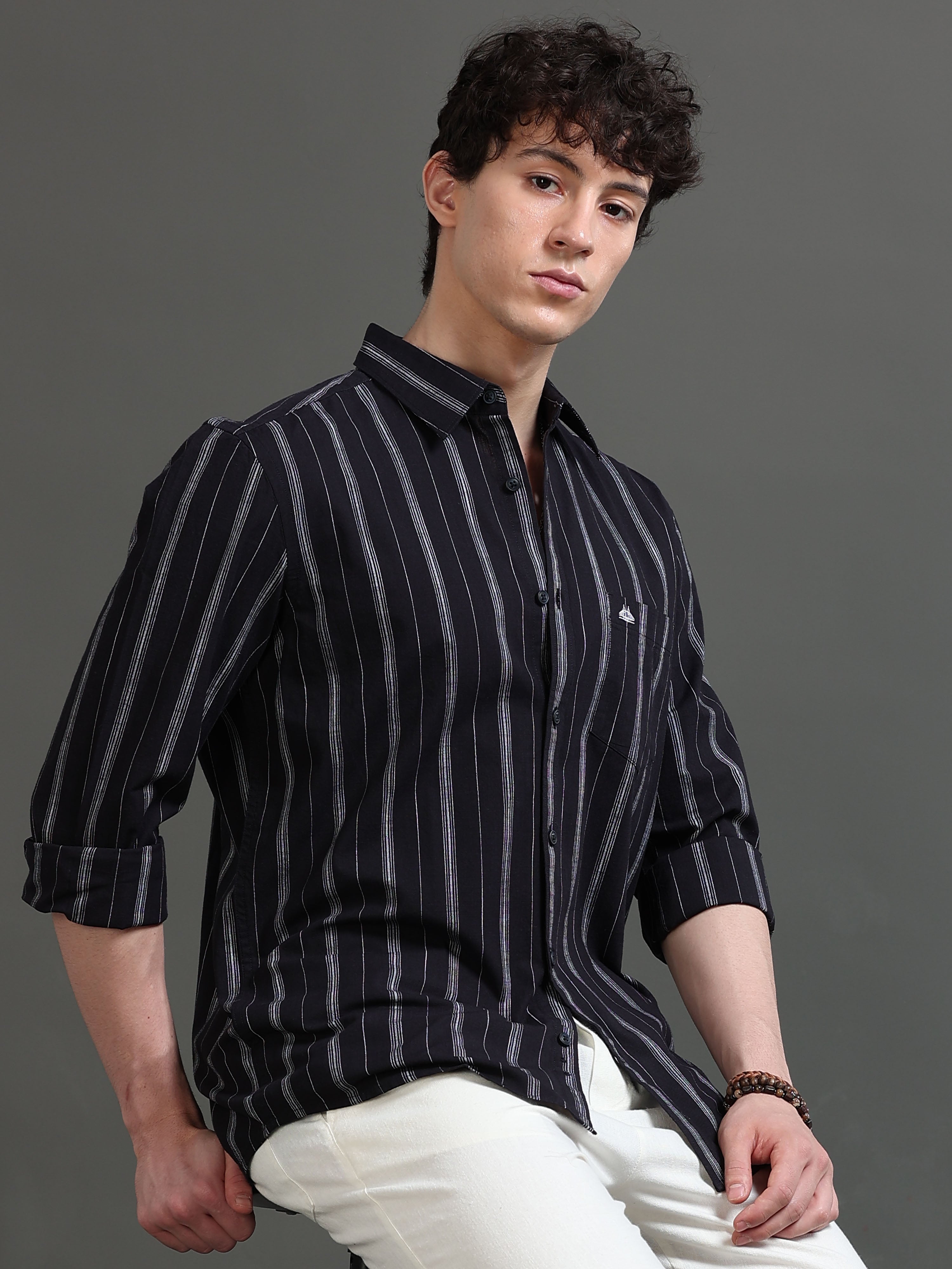 Men Black Striped Shirt