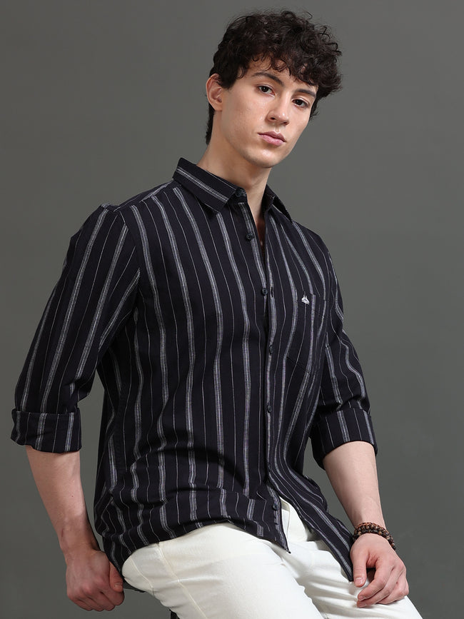 Men Black Striped Shirt