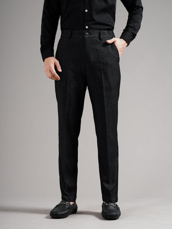 Men Black Straight Fit Trousers