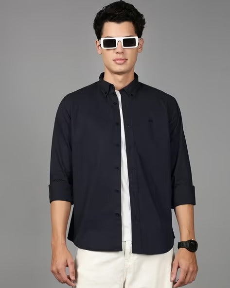 Men Navy Blue Cotton Twill Shirt