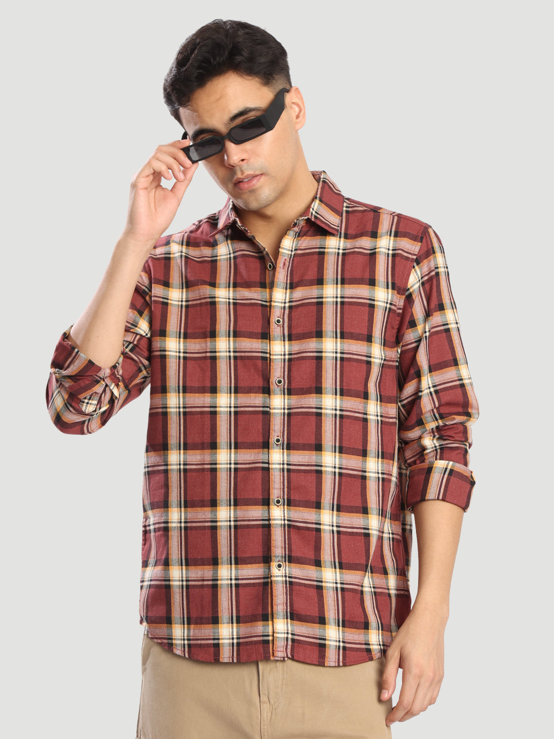 Men Marroon Checked Relax Fit Casual Shirt