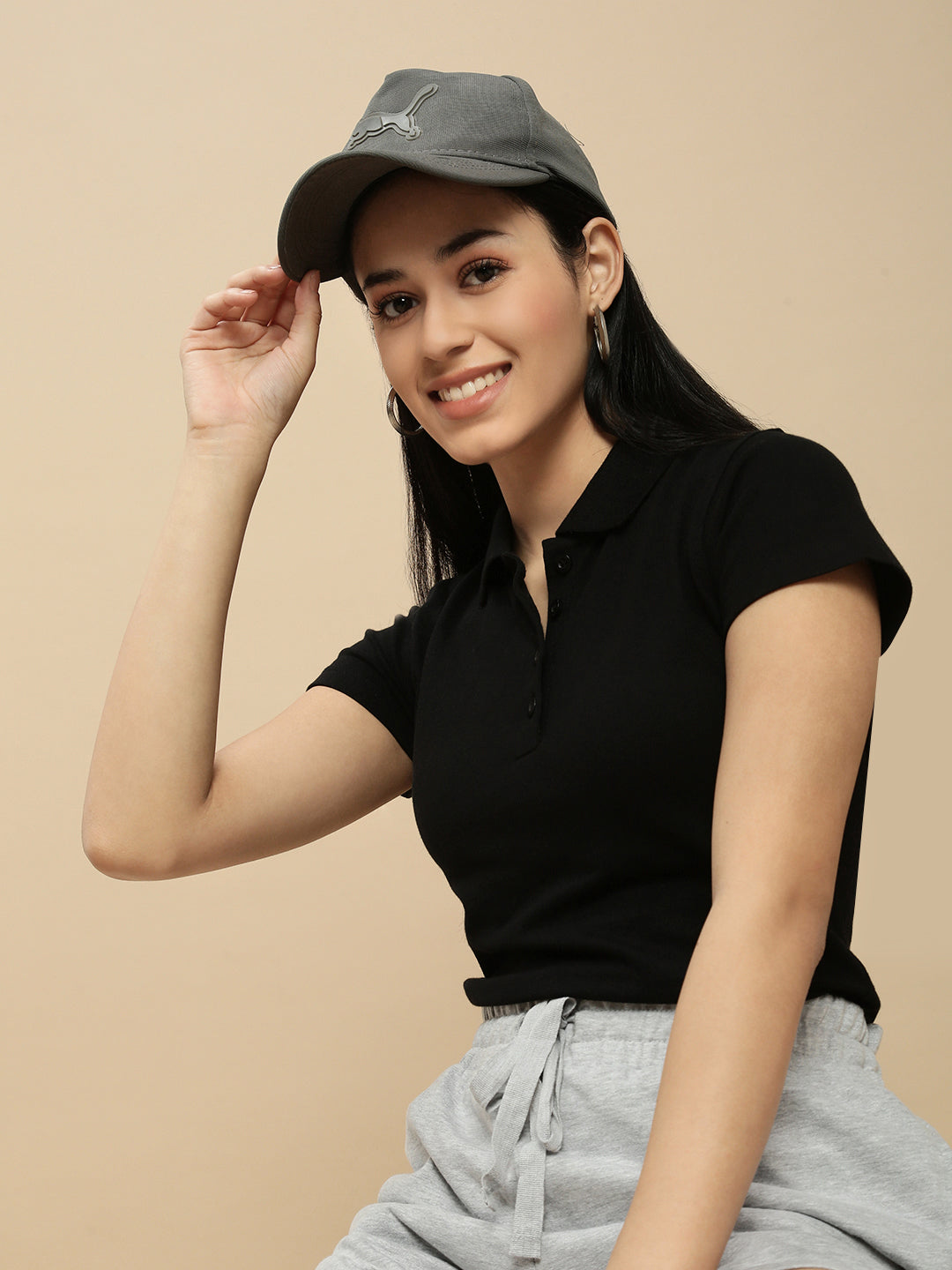 Women Black Half Sleeve Top