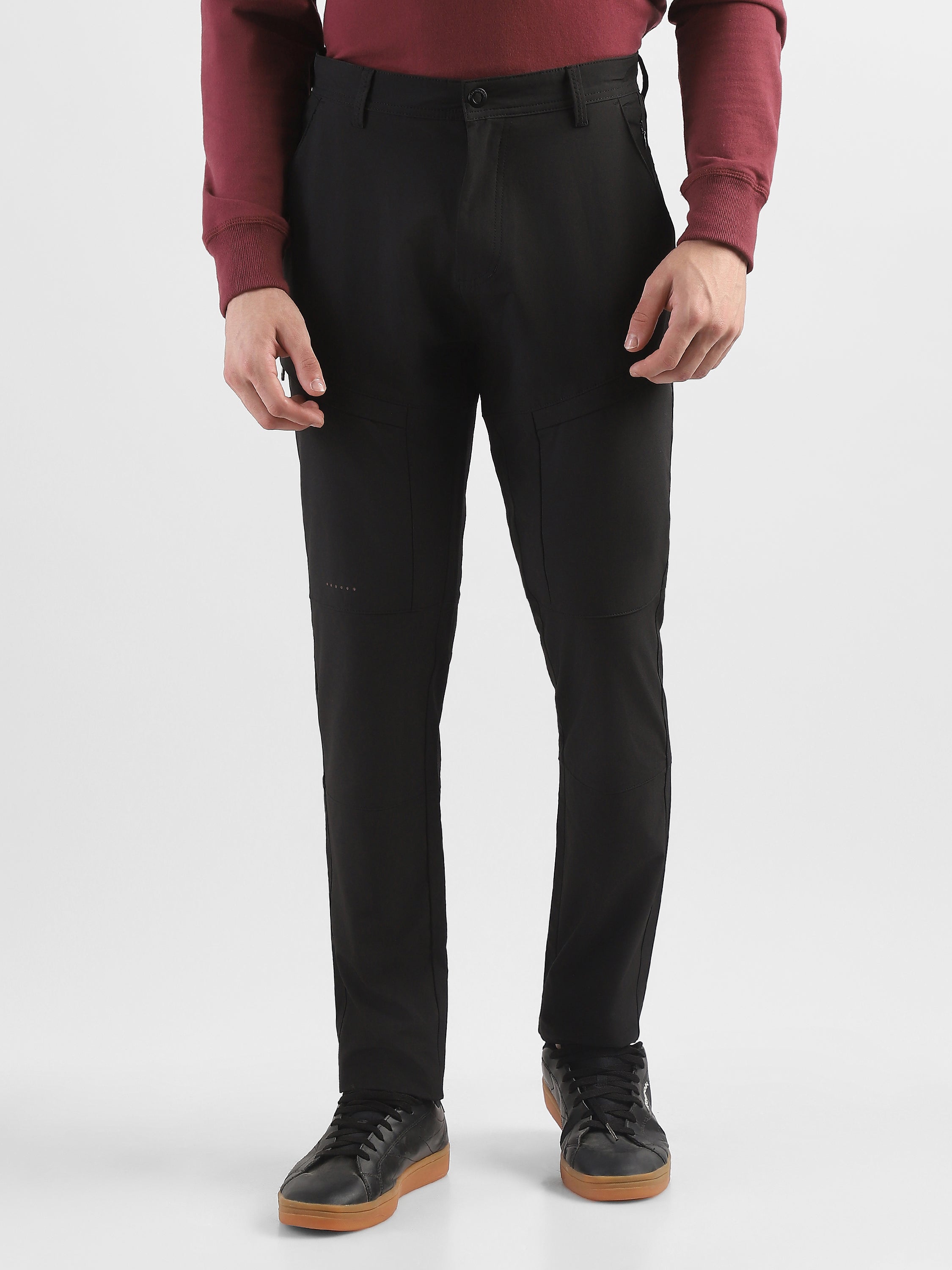 Men Black Polyester Blend Pants with 5 Pockets