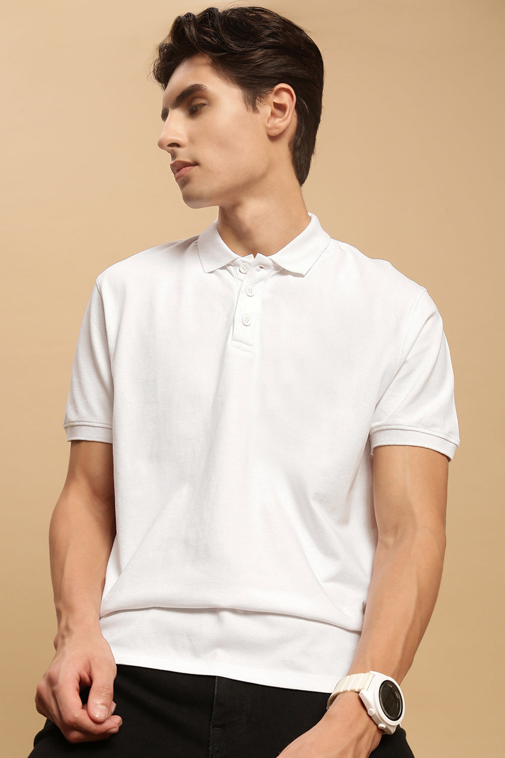 Men White Half Sleeve T-Shirt