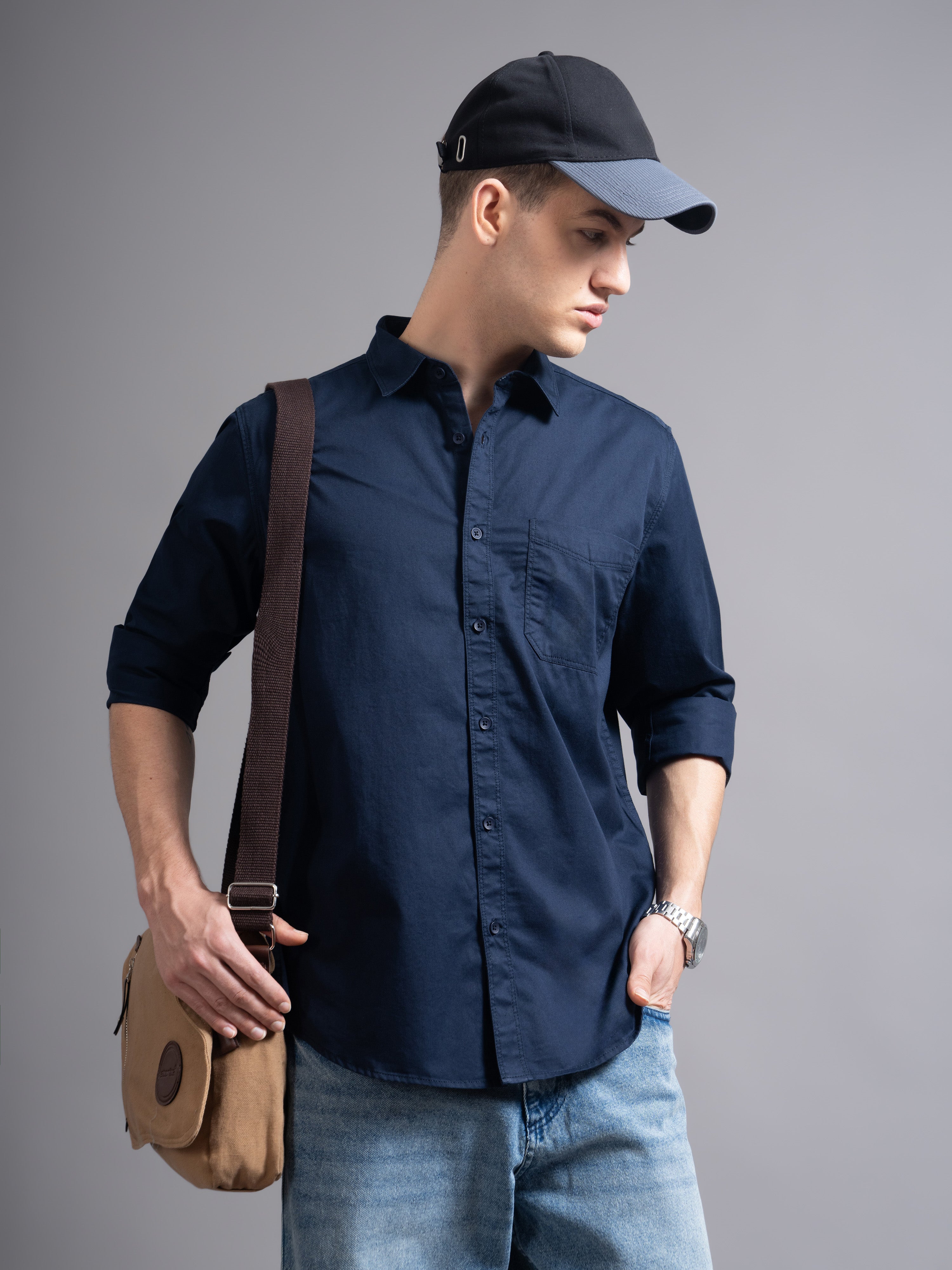 Men Navy Blue Twill Shirt