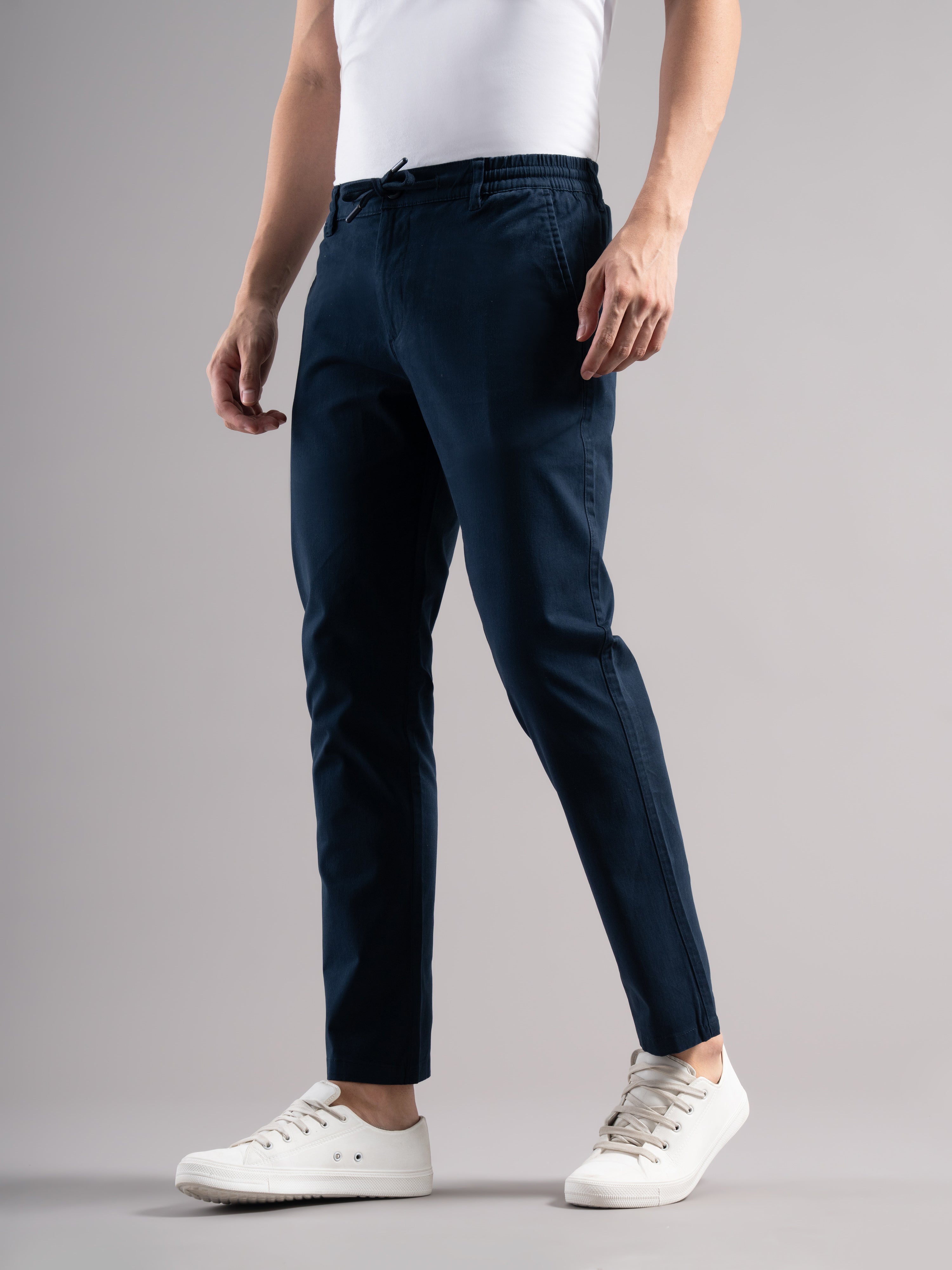Men Teal Elastic Drawstring Trousers