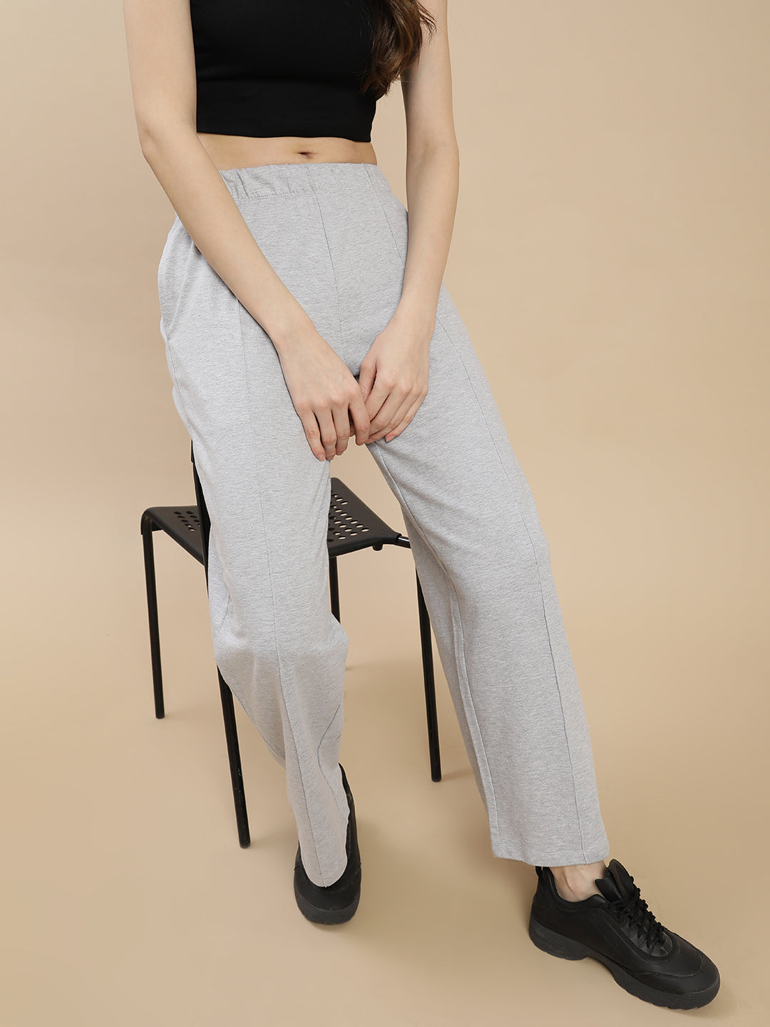 Women Grey Pleated Flare Straight Pant